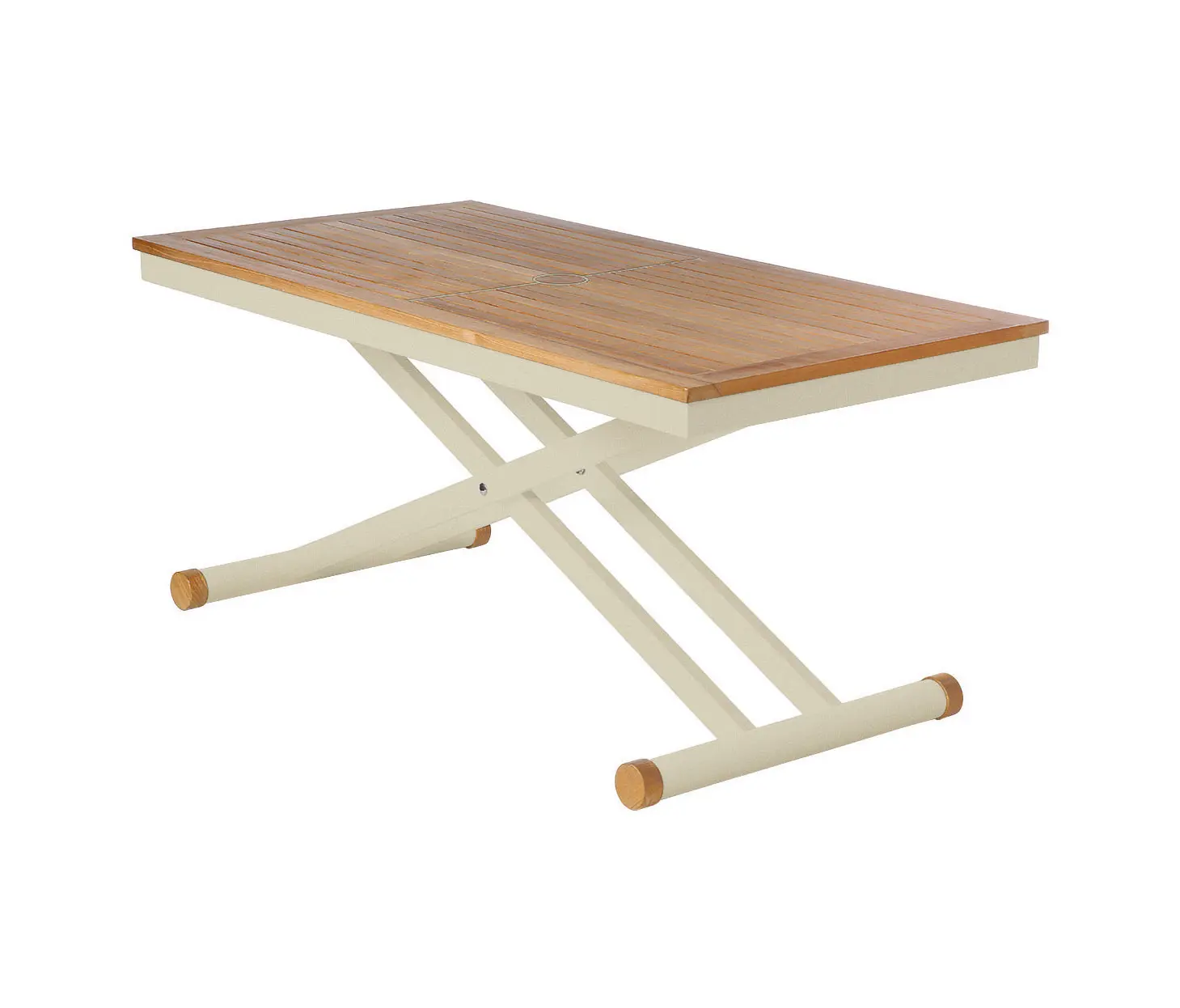 Barlow Tyrie - Aura Adjustable Height Table 140 Rectangular (Teak Top and Champagne Frame)