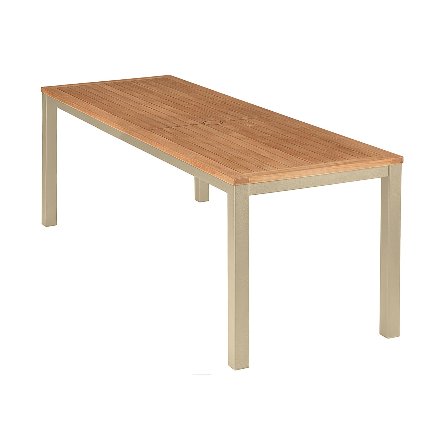Aura Narrow Table 200 Rectangular (Teak Top and Champagne Frame)