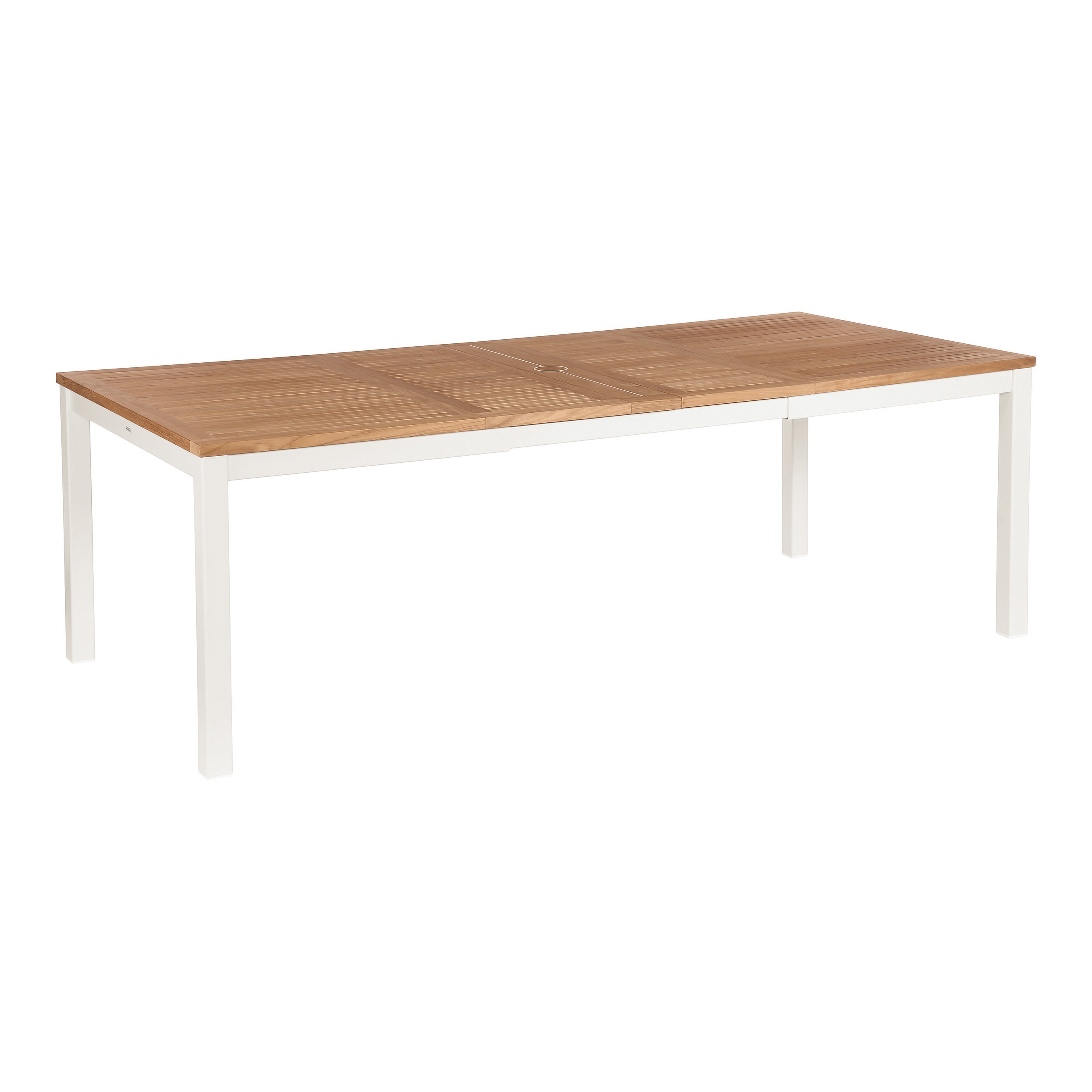 Aura Extending Table 230 Rectangular (Teak Top and Arctic White Frame)