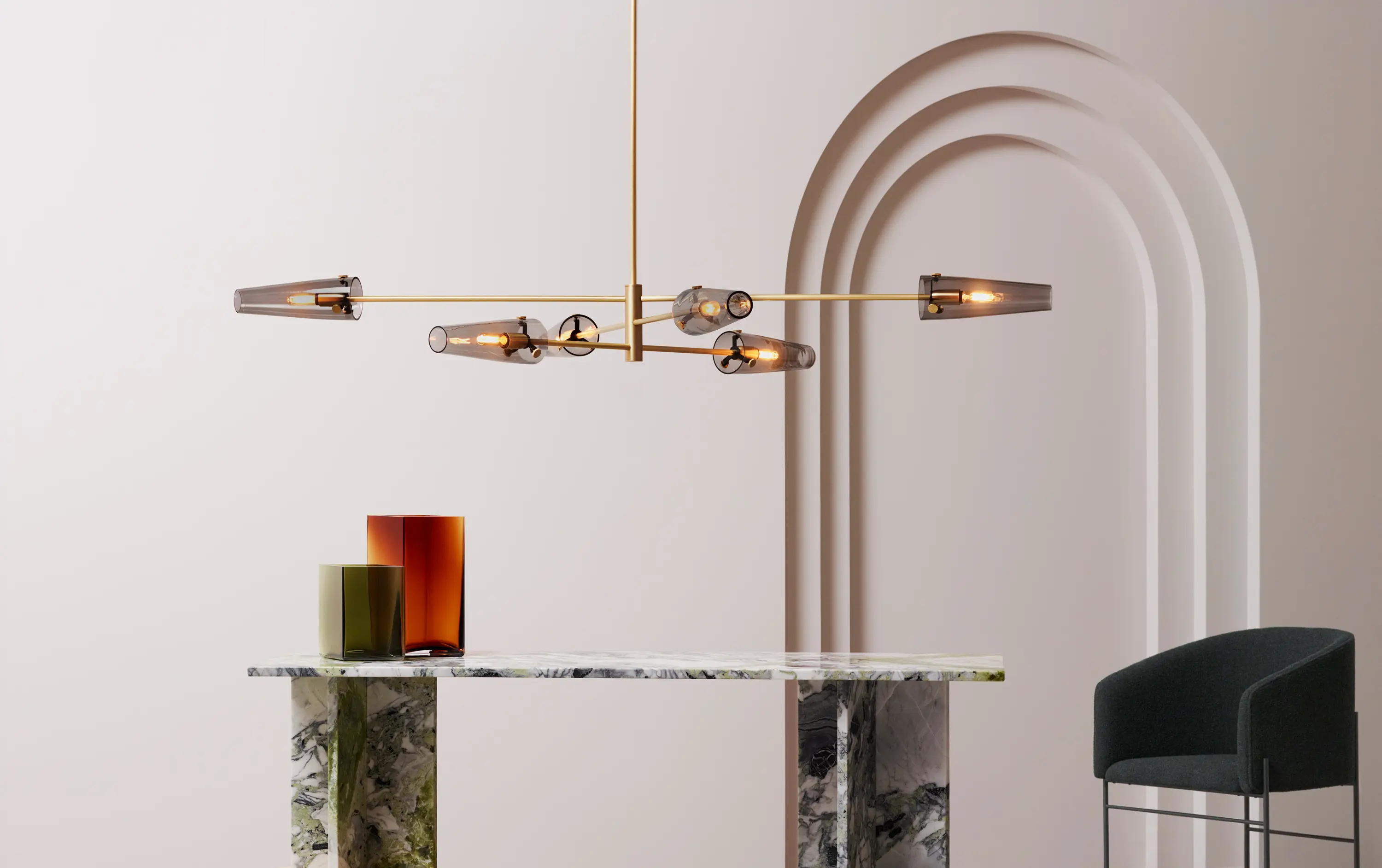 CTO Lighting - Axis pendant satin brass / smoked glass