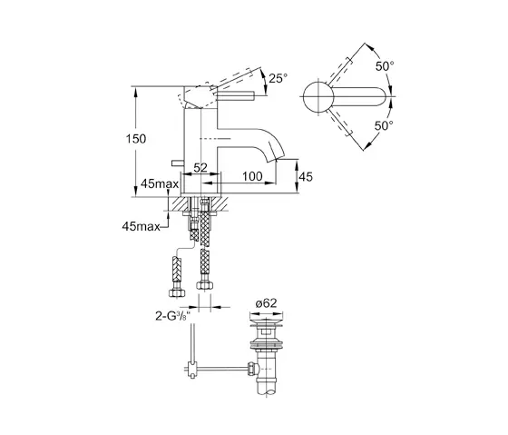 Steinberg - 100 1000 Single lever basin mixer with pop up waste 1 ¼“