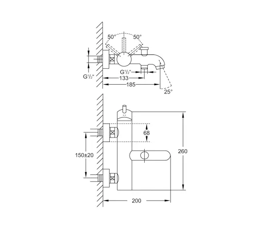 Steinberg - 100 1100 Mitigeur mono commande 1/2" mural pour la baignoire
