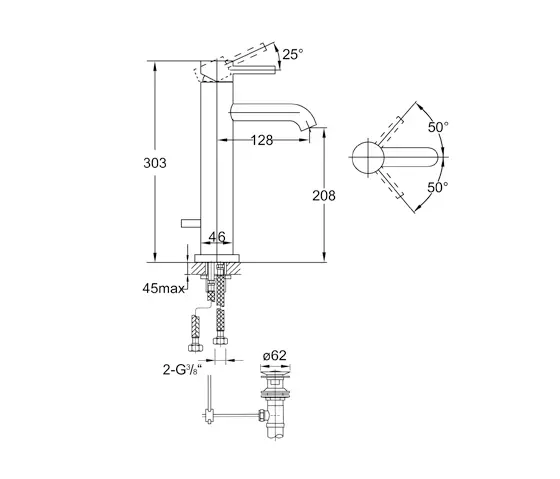 100 1705 SINGLE LEVER BASIN MIXER WITH POP UP WASTE 1 ¼“ - Wash basin ...