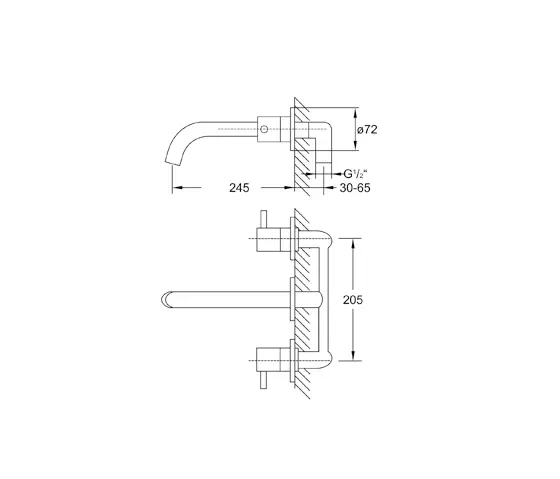 Steinberg - 100 1916 3-hole wall mounted basin mixer