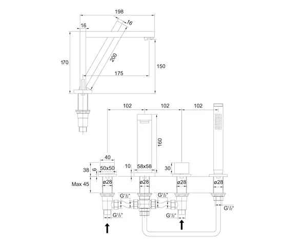 Steinberg - 160 2400 4-hole deck mounted bath mixer