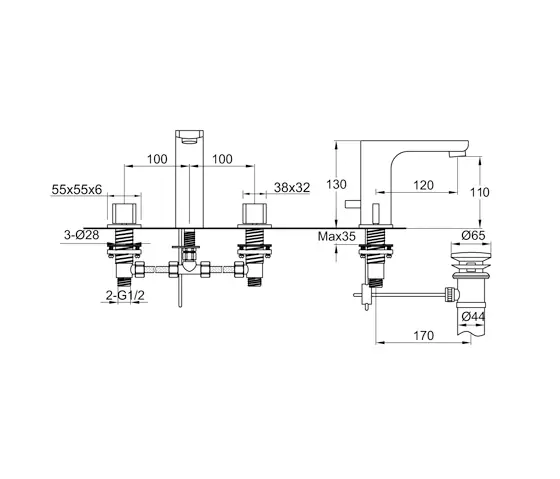 Steinberg - 200 2103 3 Finish set for single lever bath/shower mixer with diverter