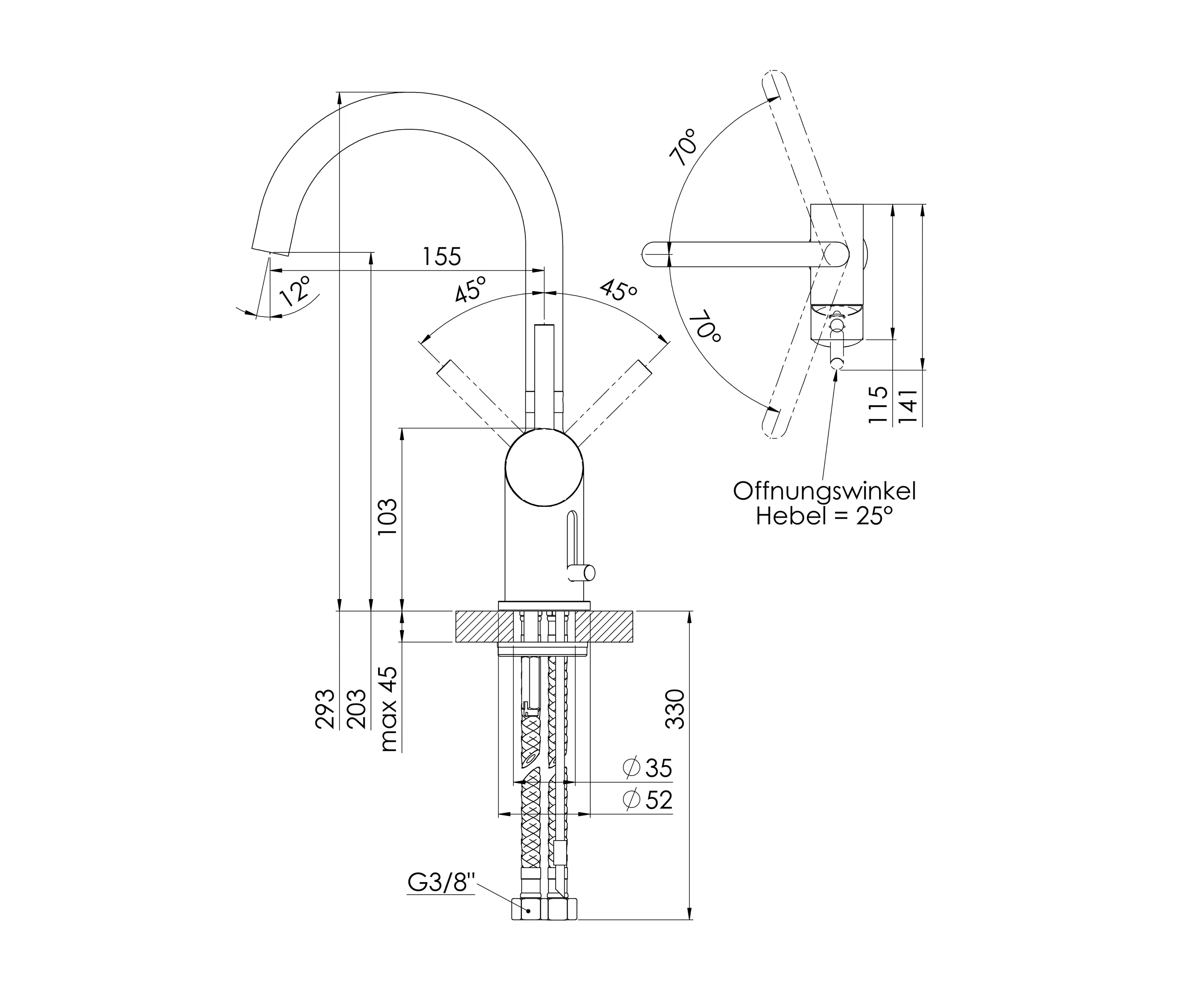 Steinberg - 100 1510 Single lever basin mixer without pop up waste