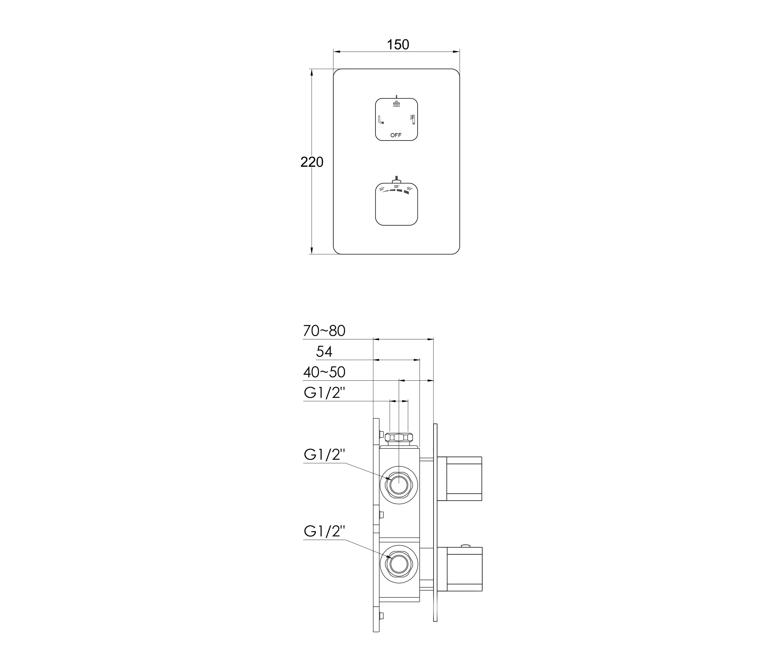 Steinberg - 230 4123 Finish set for concealed thermostatic mixer with 3 way diverter