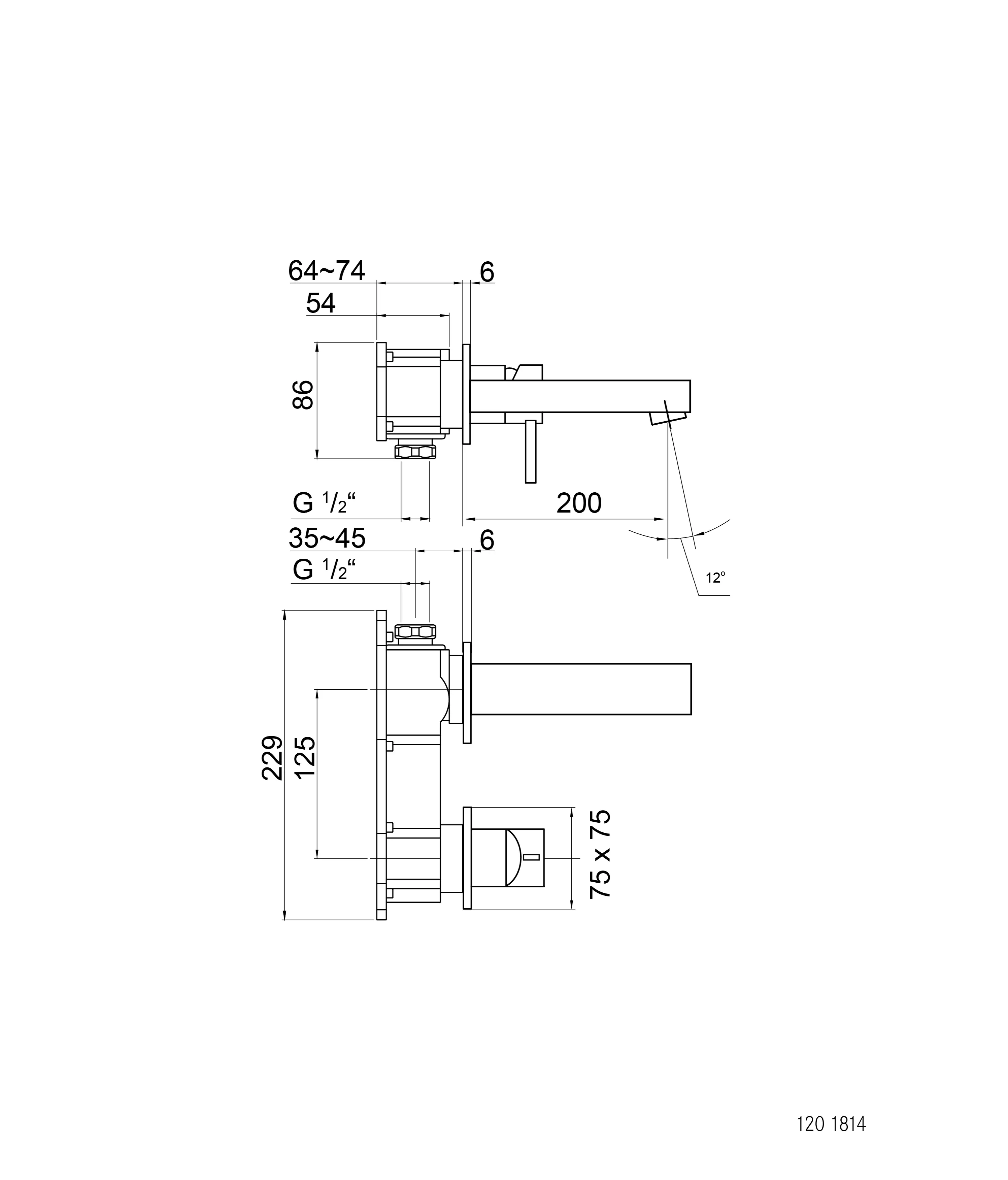 Steinberg - 120 1814 3 Wall mounted single lever basin mixer (Finish set)