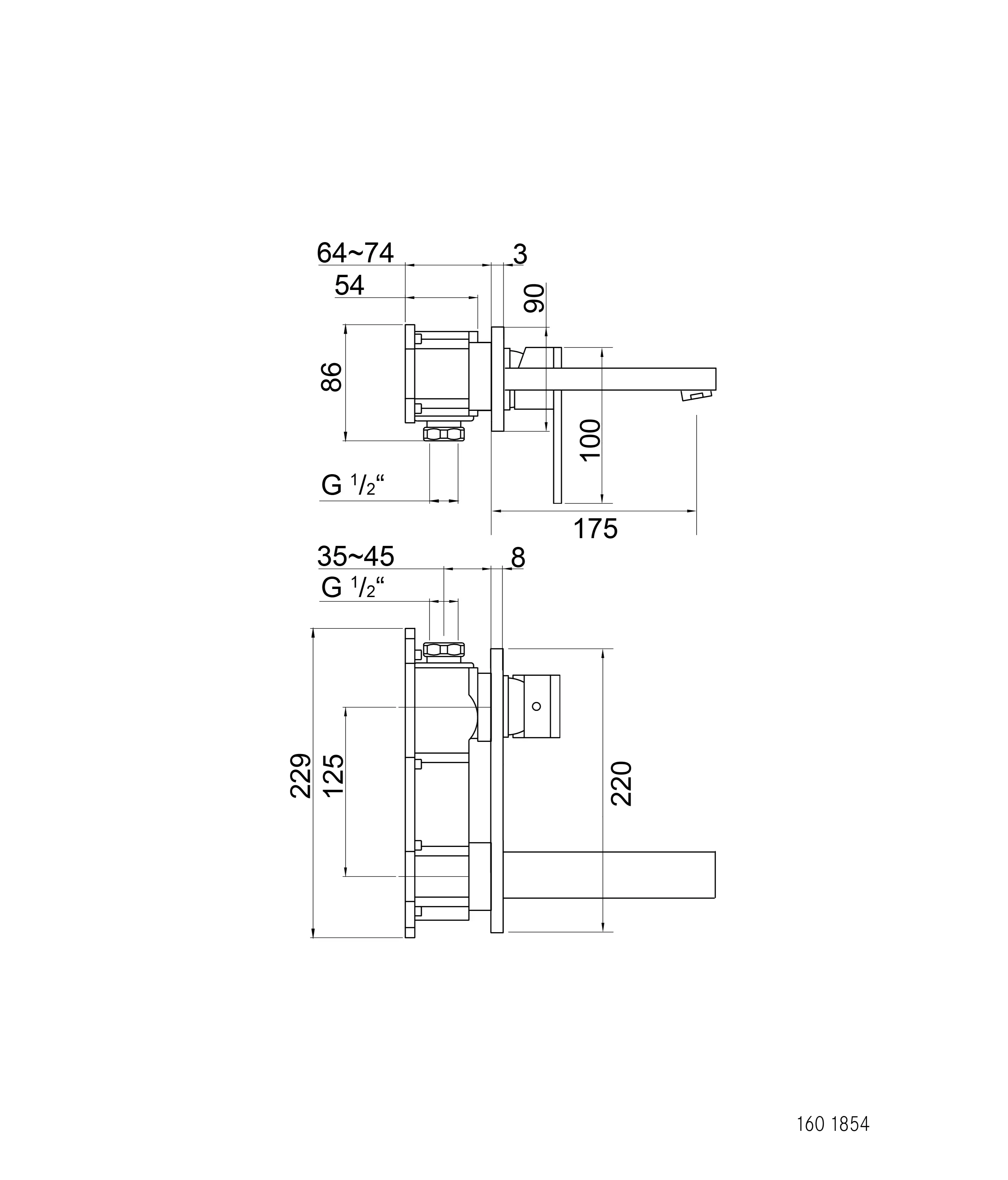 Steinberg - 160 1854 3 Wall mounted single lever basin mixer