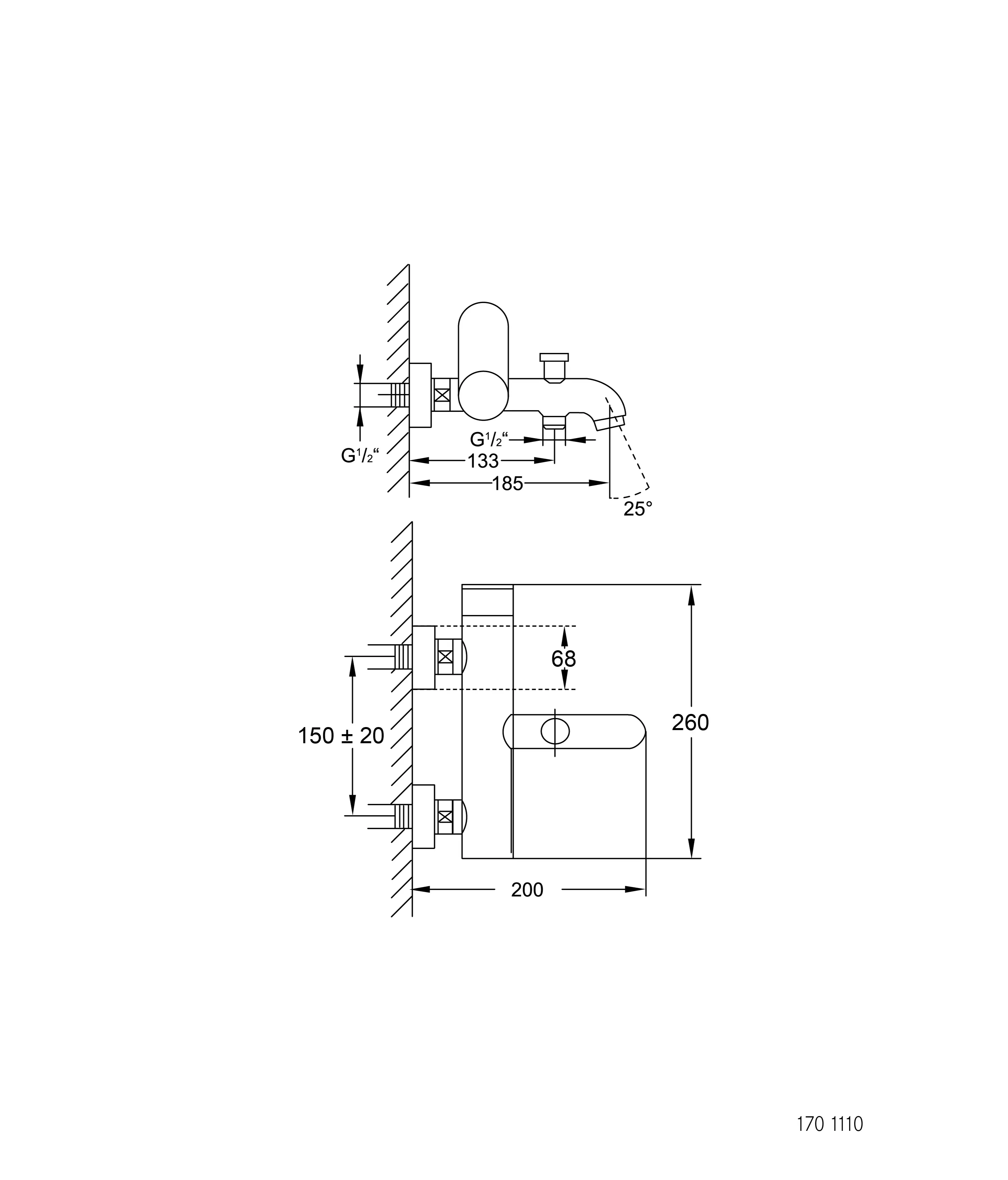 Steinberg - 170 1110 Exposed single lever mixer ½“ for bathtub