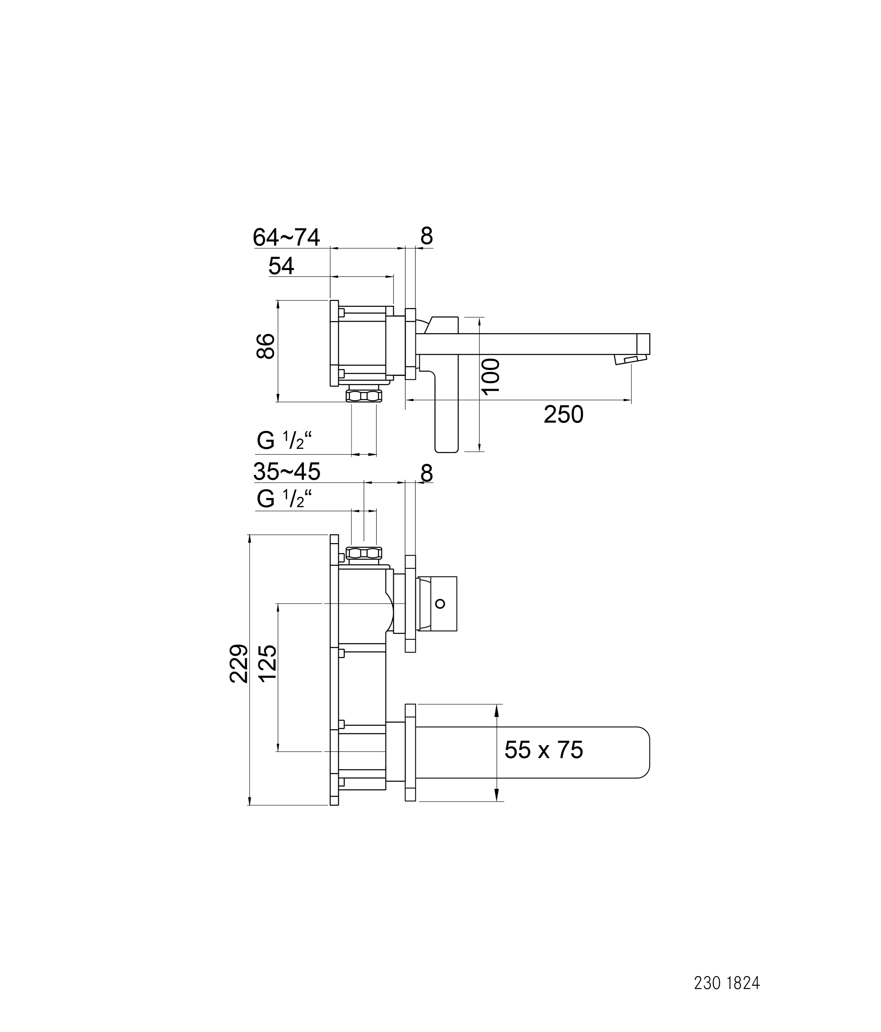 Steinberg - 230 1824 3 Wall mounted single lever basin mixer (Finish set)