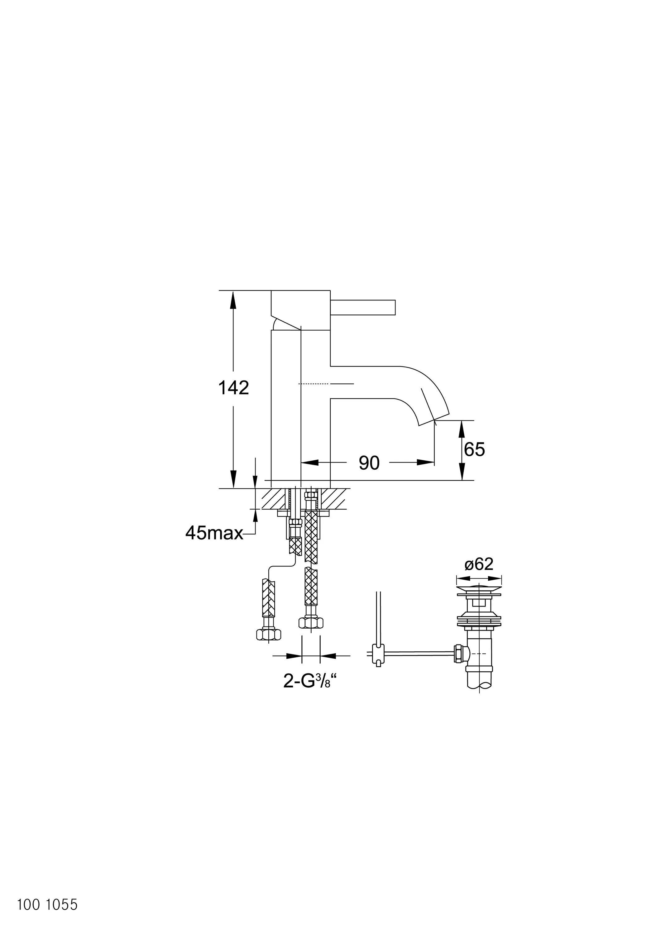Steinberg - 100 1055 Single lever basin mixer with pop up waste 1 ¼“