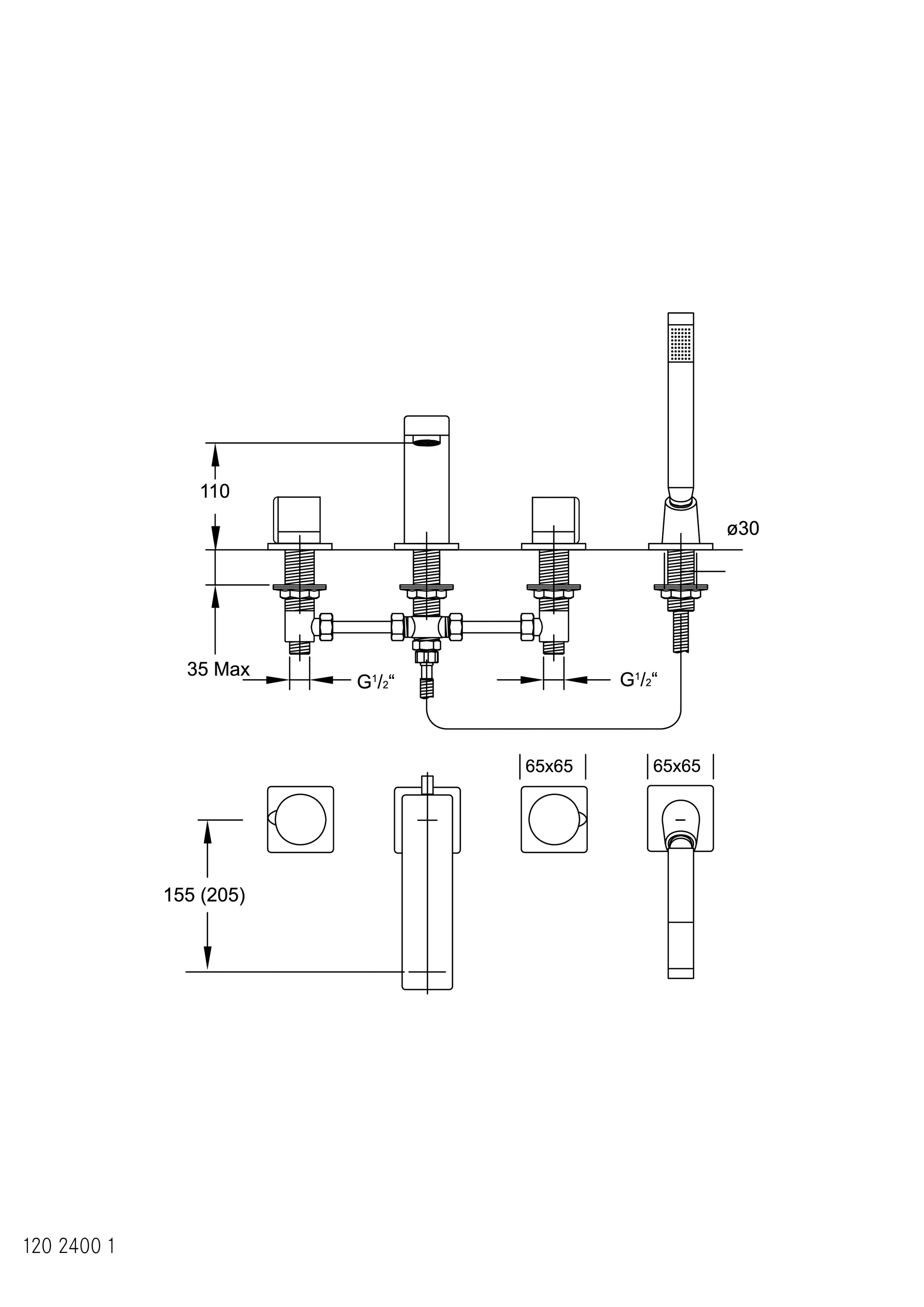 Steinberg - 120 2400 1 4-hole deck mounted bath mixer