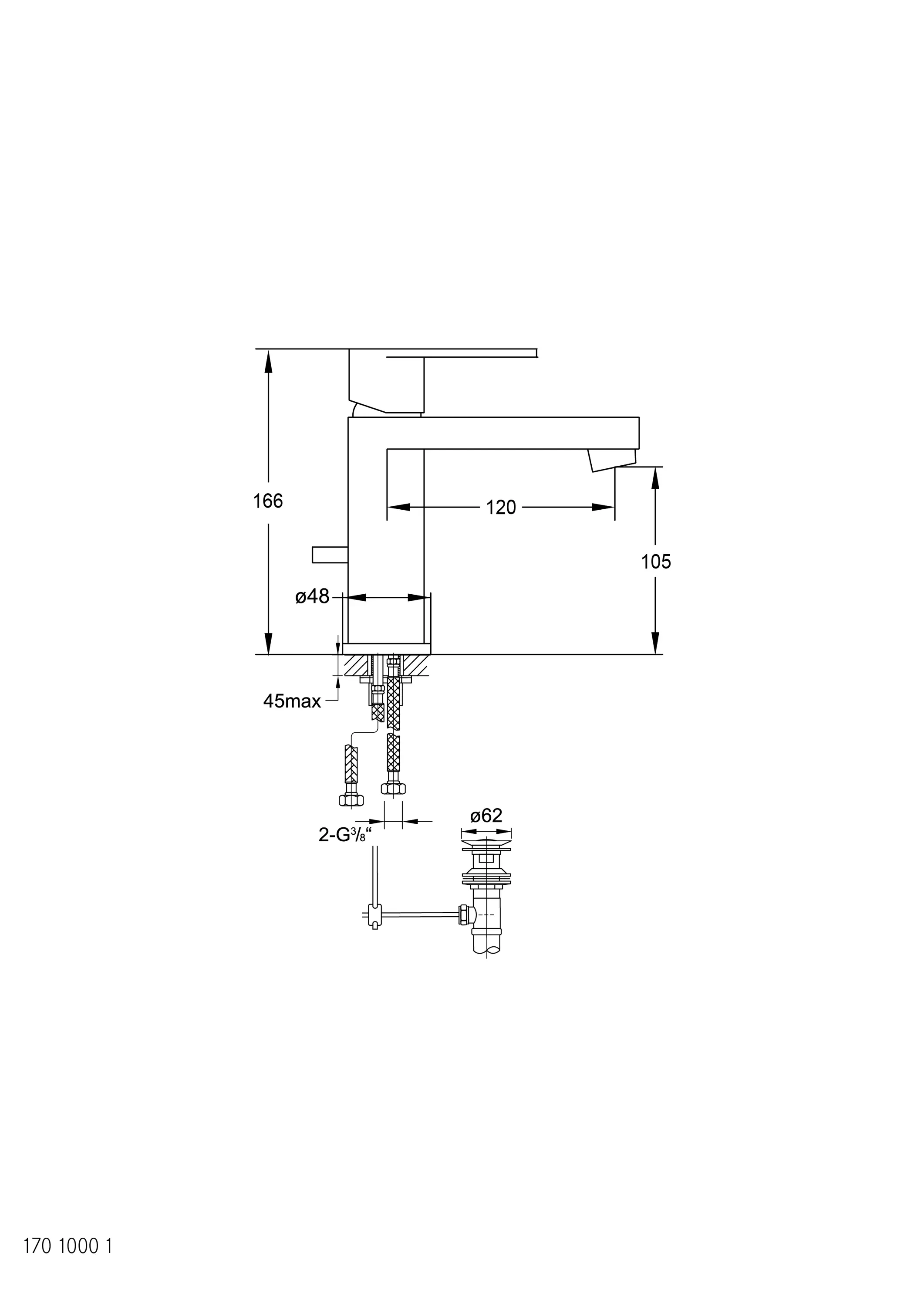 Steinberg - 170 1000 1 Single lever basin mixer with pop up waste 1 ¼“