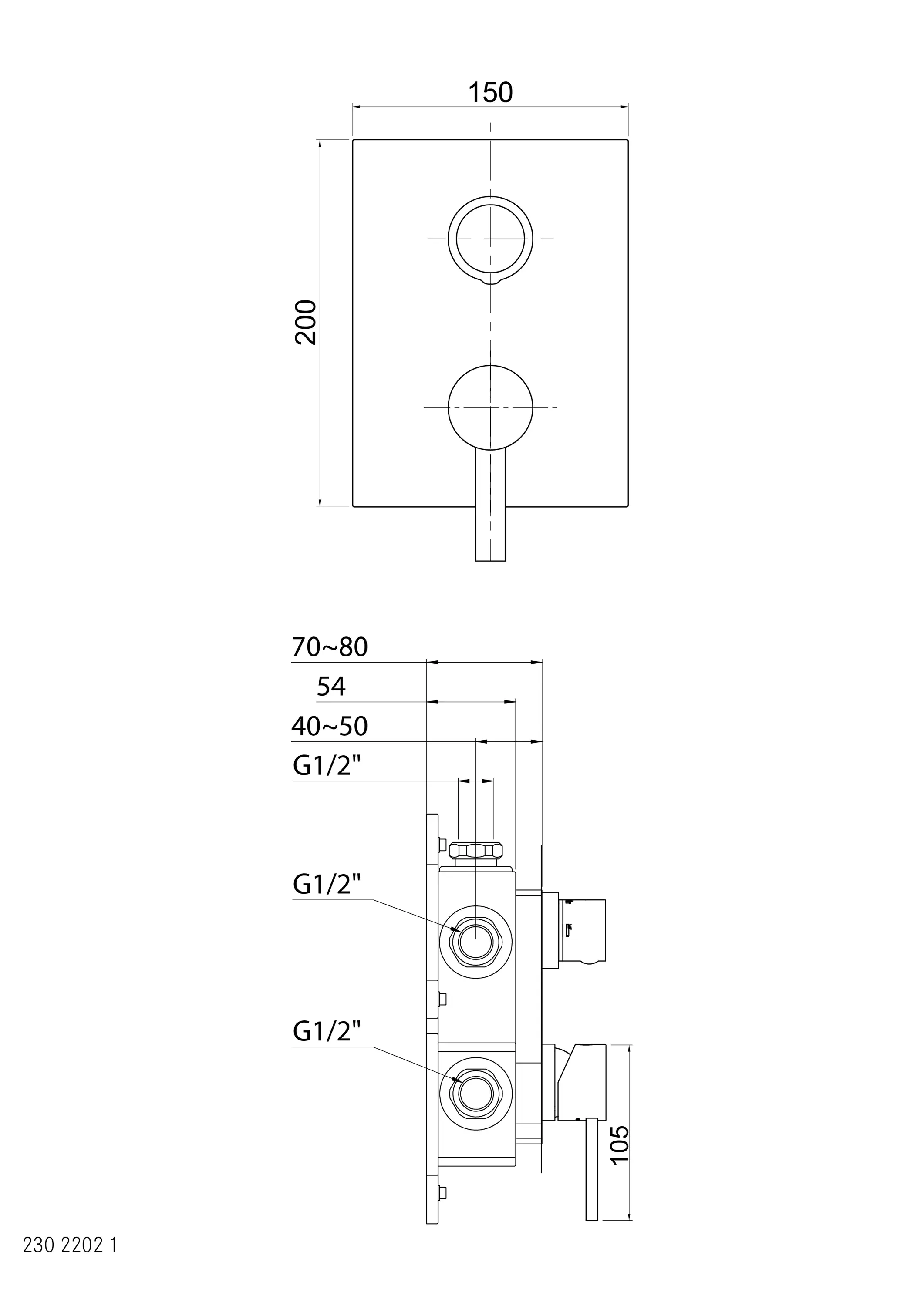 Steinberg - 230 2202 1 Finish set for single lever shower mixer with integrated 3-way diverter