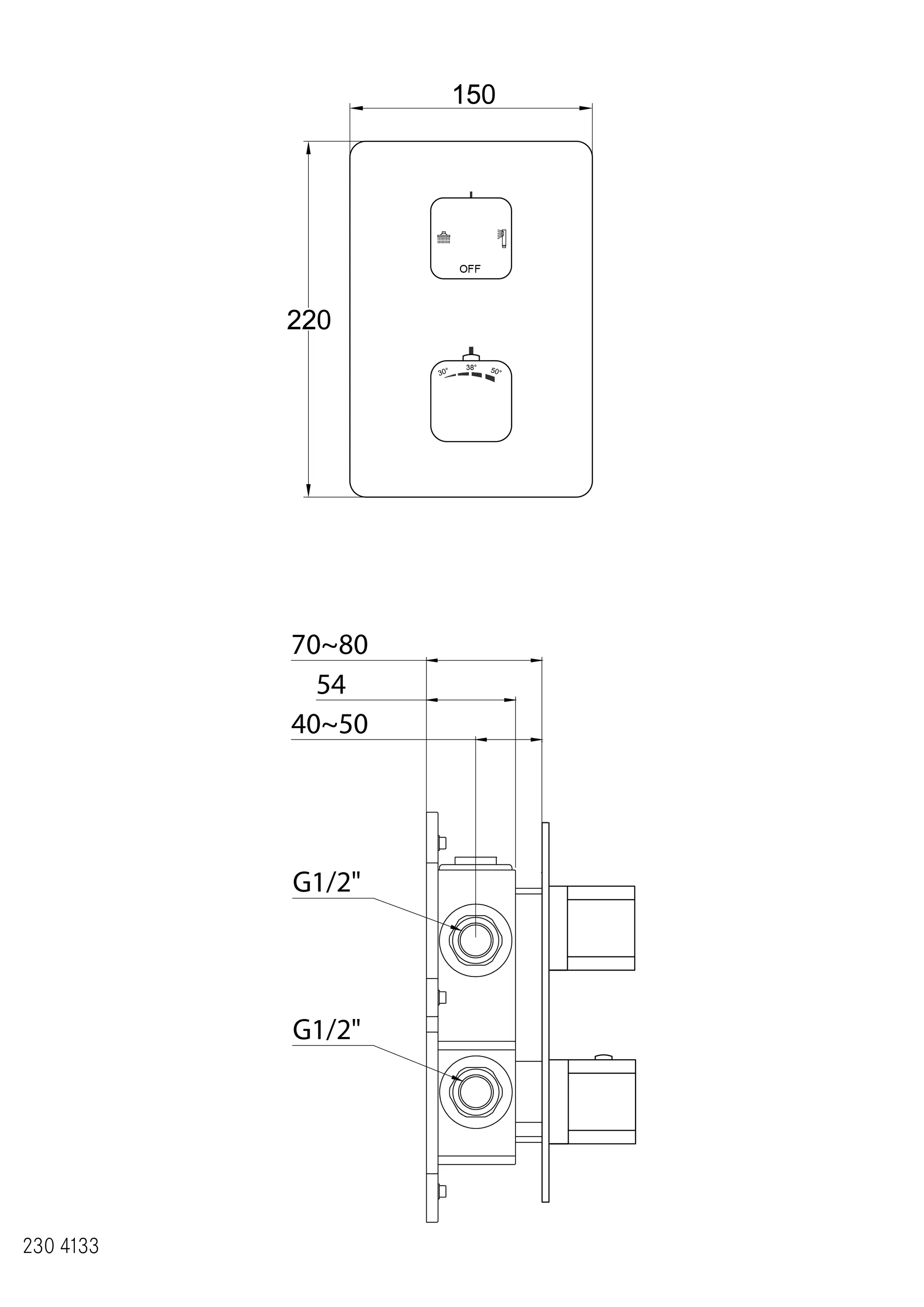 Steinberg - 230 4133 3 Finish set for concealed thermostatic mixer with 2 way diverter