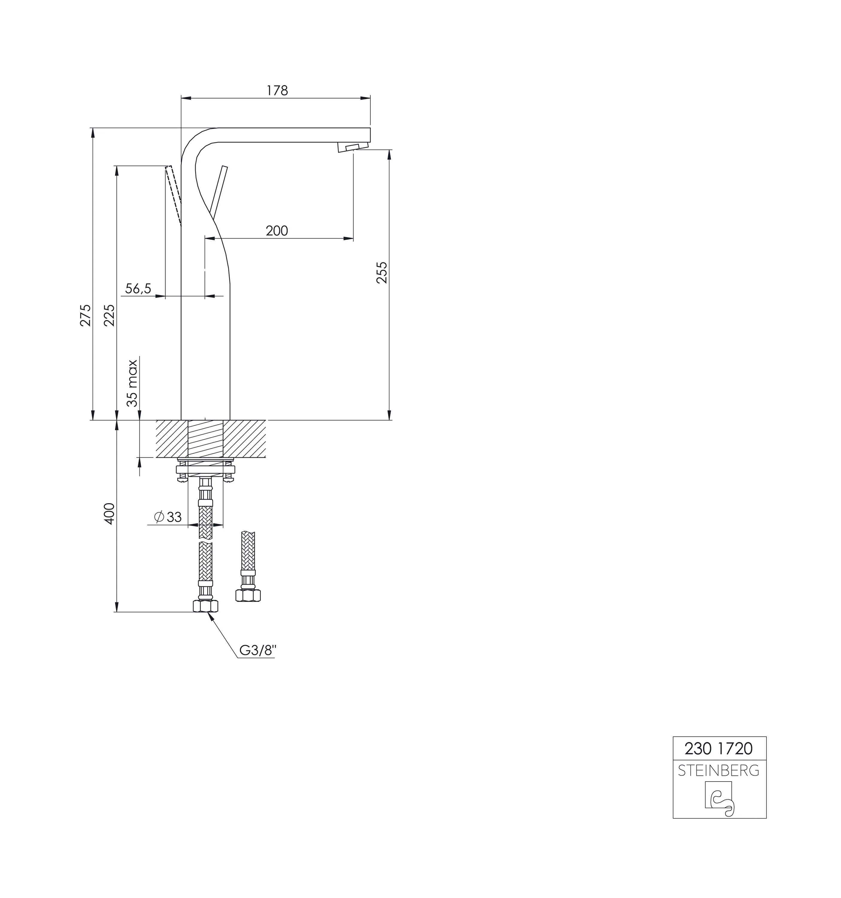 Steinberg - 230 1720 Single lever basin mixer without pop up waste