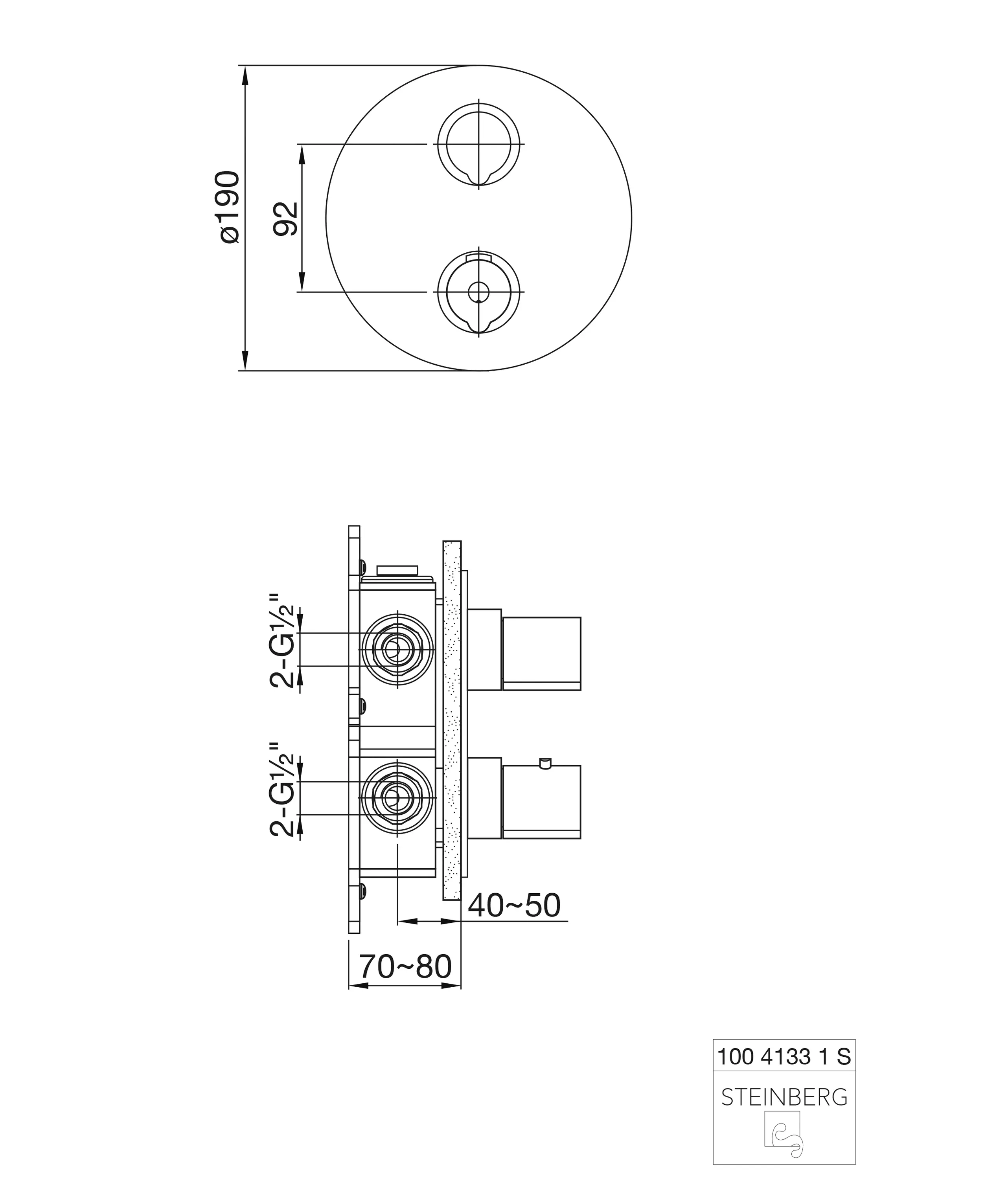 Steinberg - 100 4133 1 S Finish set for concealed thermostatic mixer with 2 way diverter