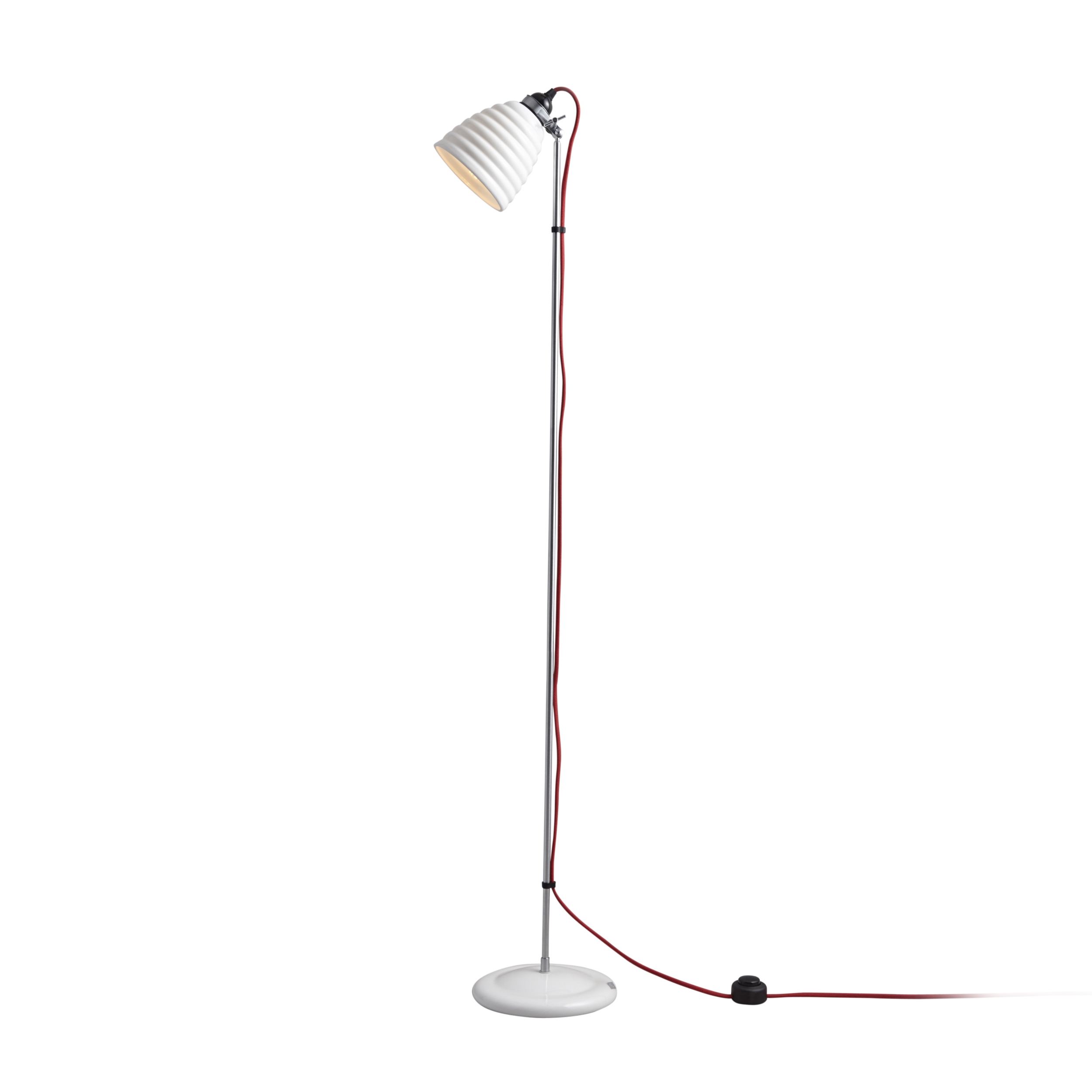 Hector Bibendum Stehleuchte, Weiß Natur, Rotes Stoffkabel
