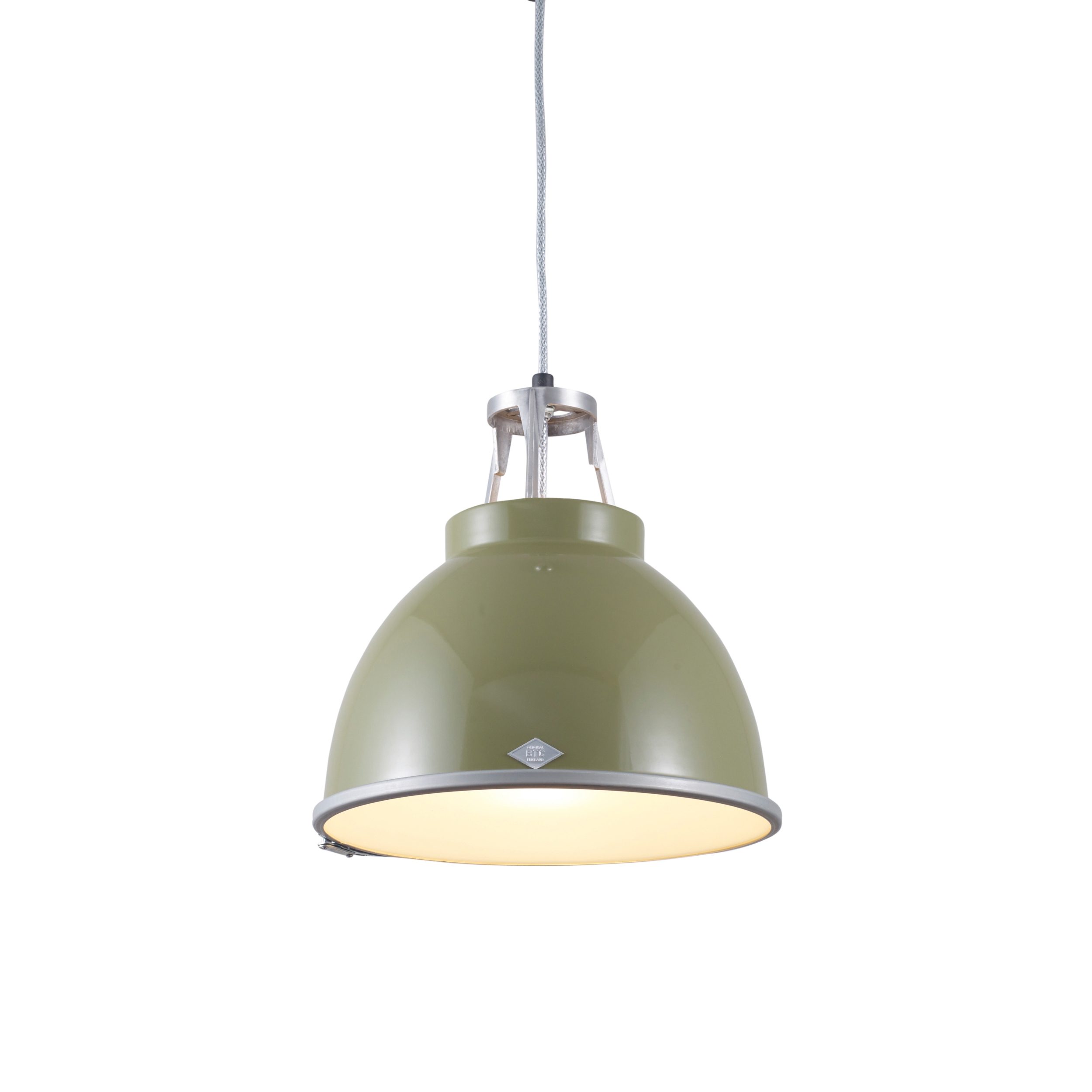 Mostra il prodotto Titan Size 1 Pendant Light, Olive Green with Etched Glass del produttore Original BTC