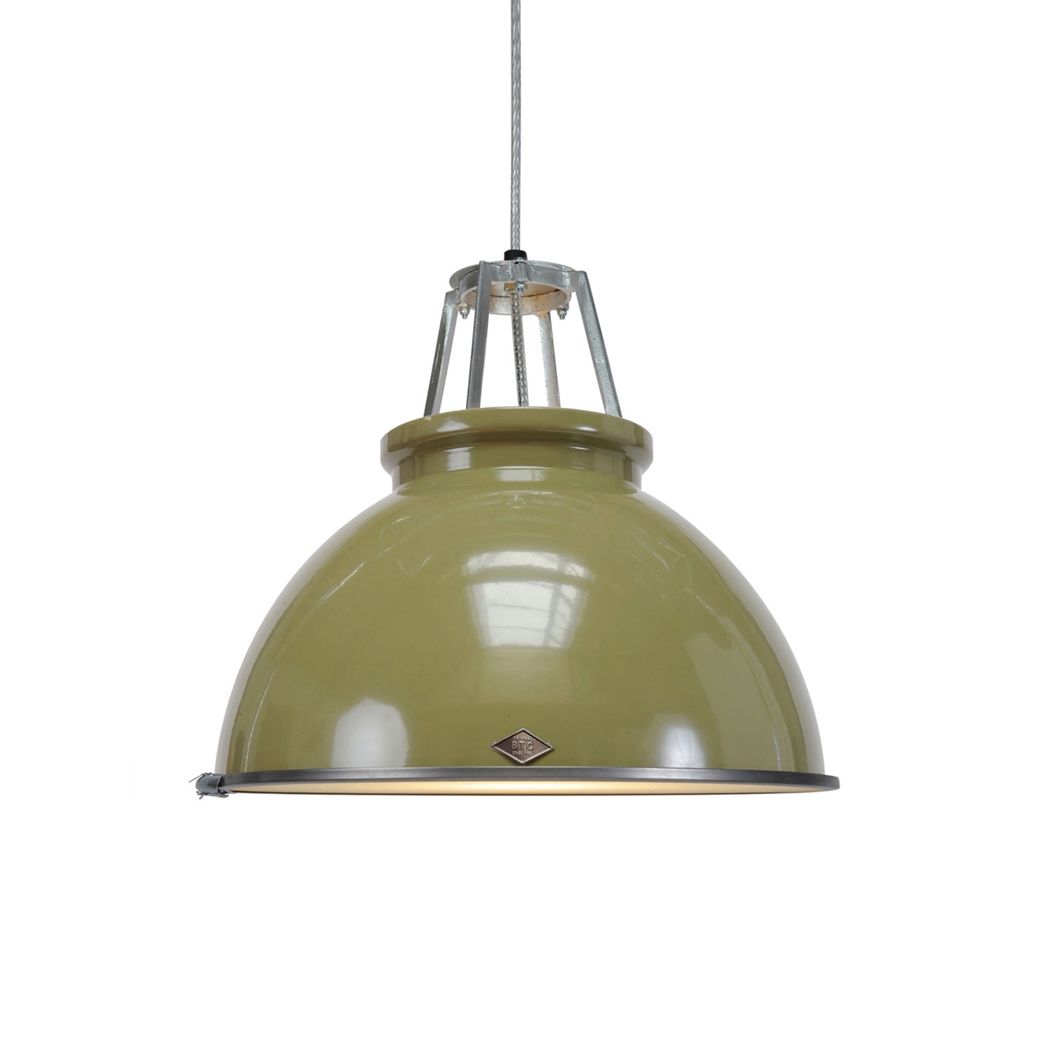 Mostra il prodotto Titan Size 3 Pendant Light, Olive Green with Etched Glass del produttore Original BTC