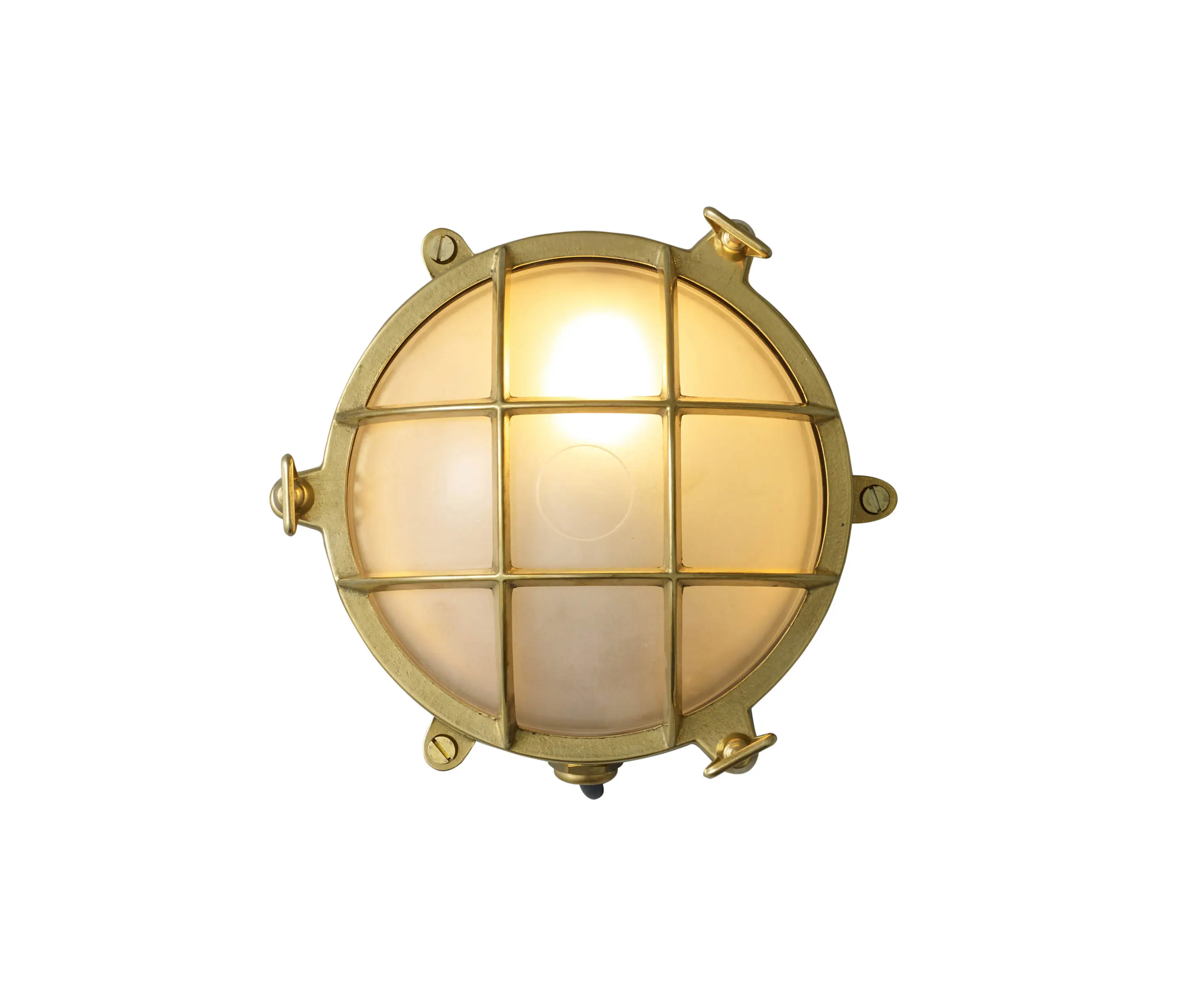 Original BTC - Brass Bulkhead Wandleuchte, Wandschrauben am Gehäuse, Poliertes Messing