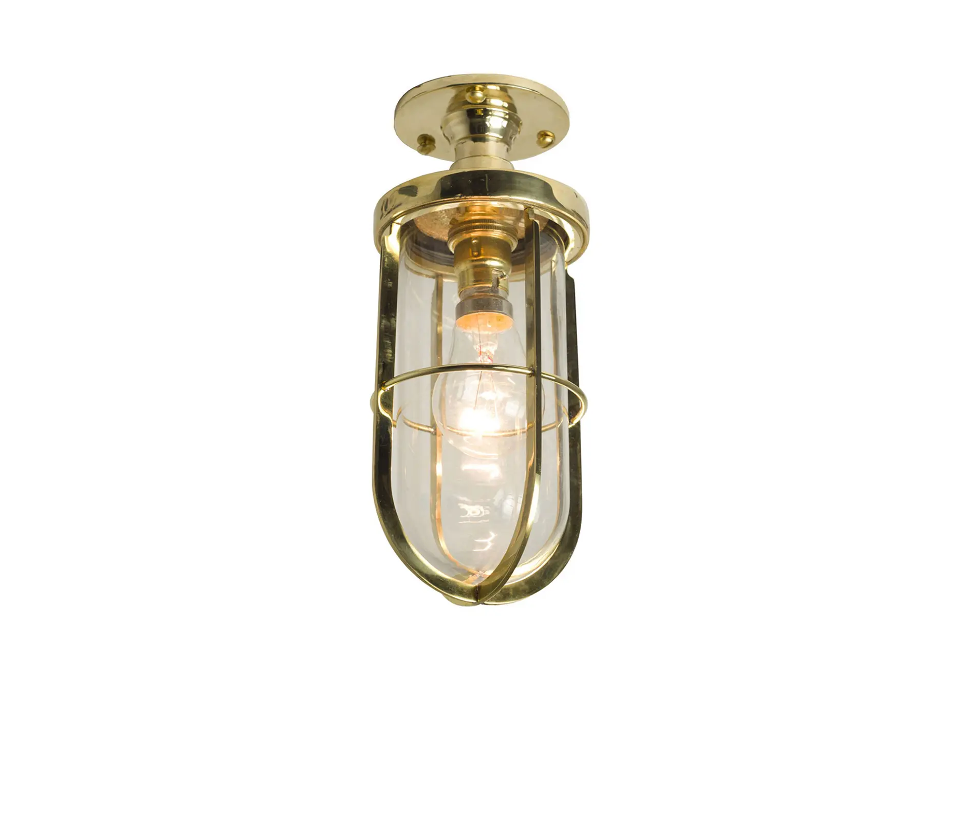 Original BTC - 7204 Weatherproof Ship's Well Glass Ceiling Light, Polished Brass, Clear Glass