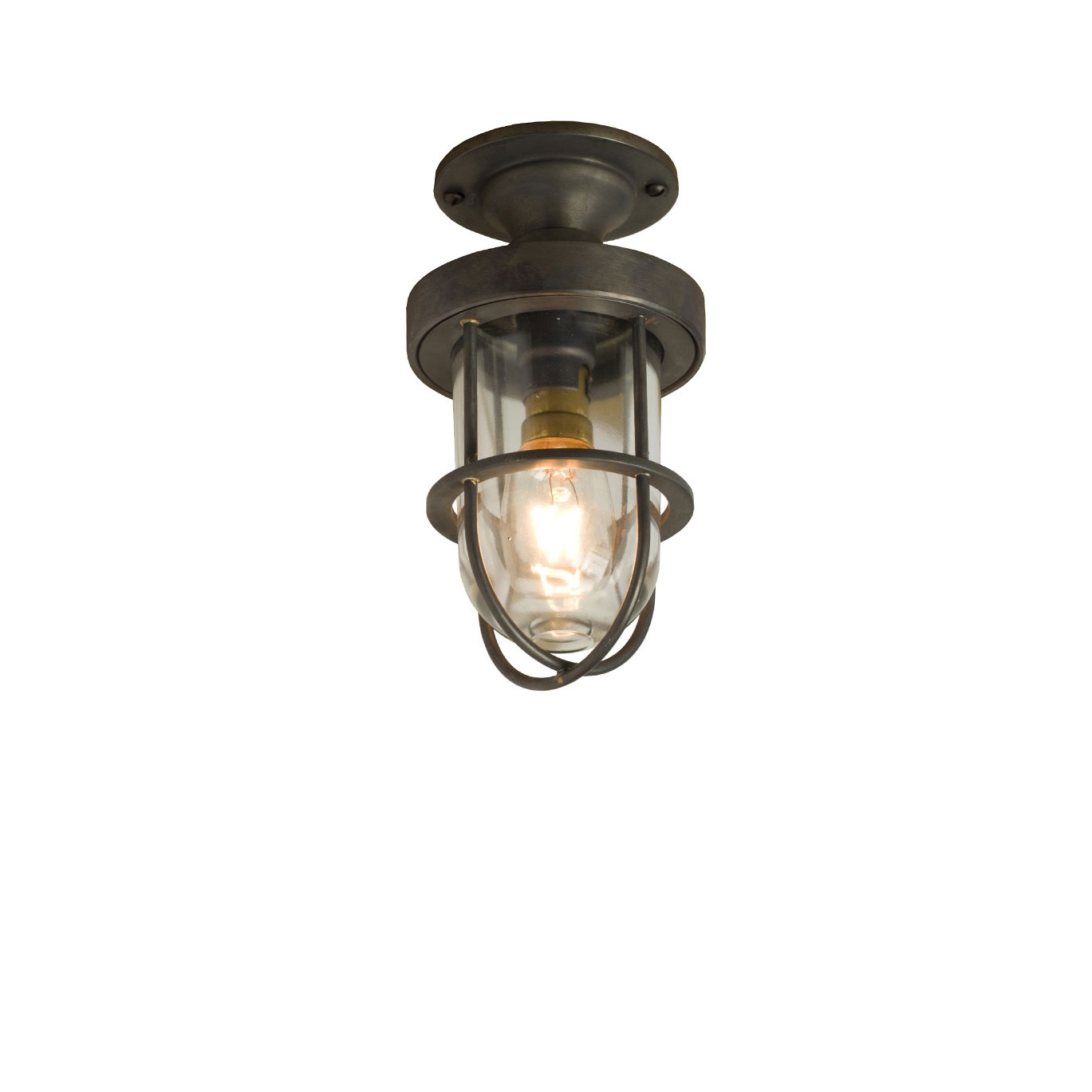 Display product Mini Ship's Well Glass Ceiling Light, Weathered Brass, Clear from manufacturer Original BTC