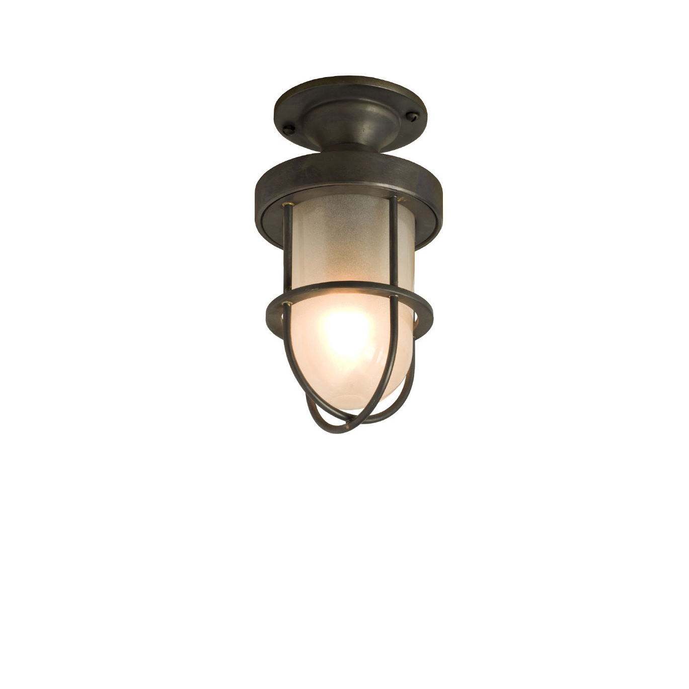 Mostra il prodotto Mini Ship's Well Glass Ceiling Light, Weather Brass, Frosted del produttore Original BTC