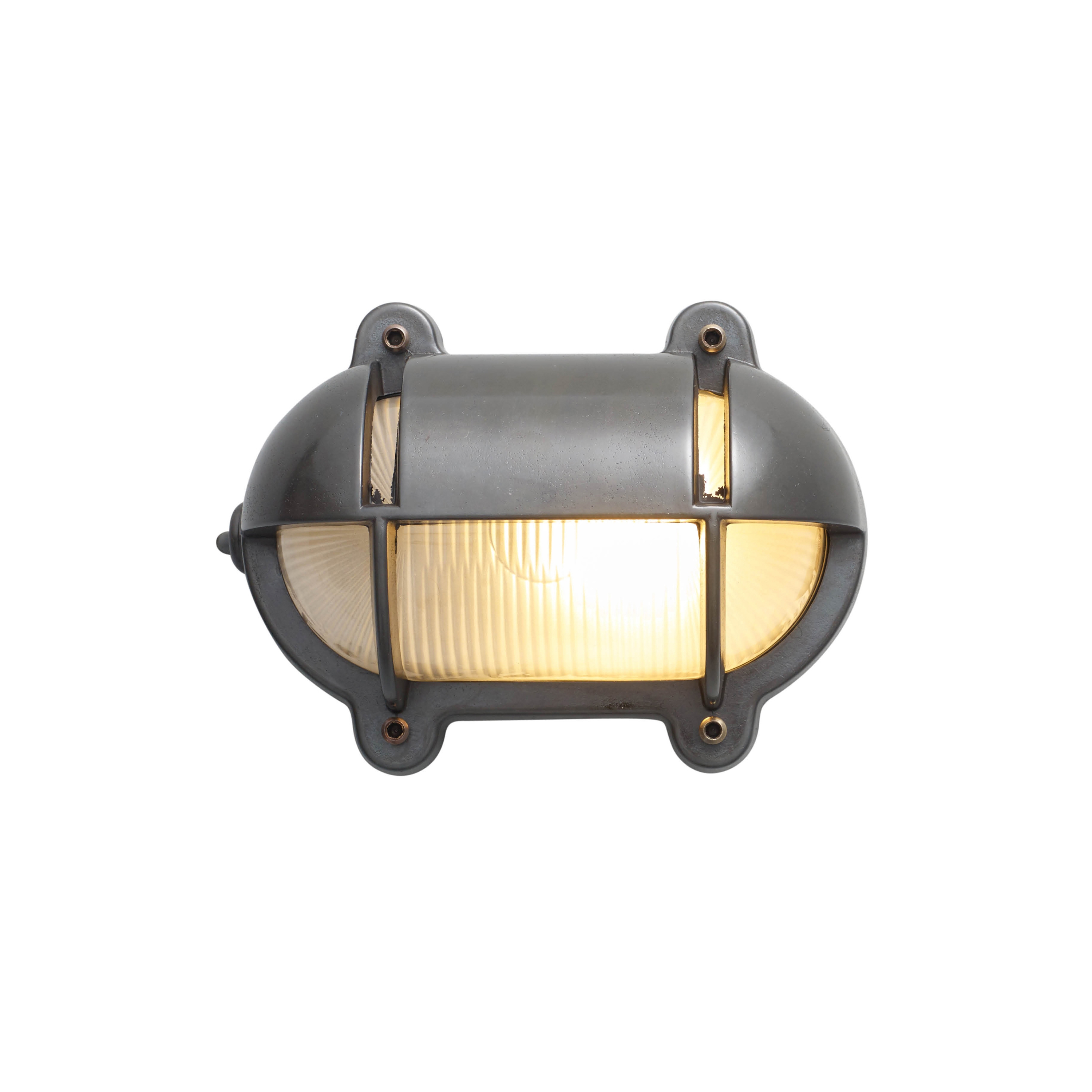 Display product Oval Brass Bulkhead With Eyelid Shield, Small, Weather Brass from manufacturer Original BTC
