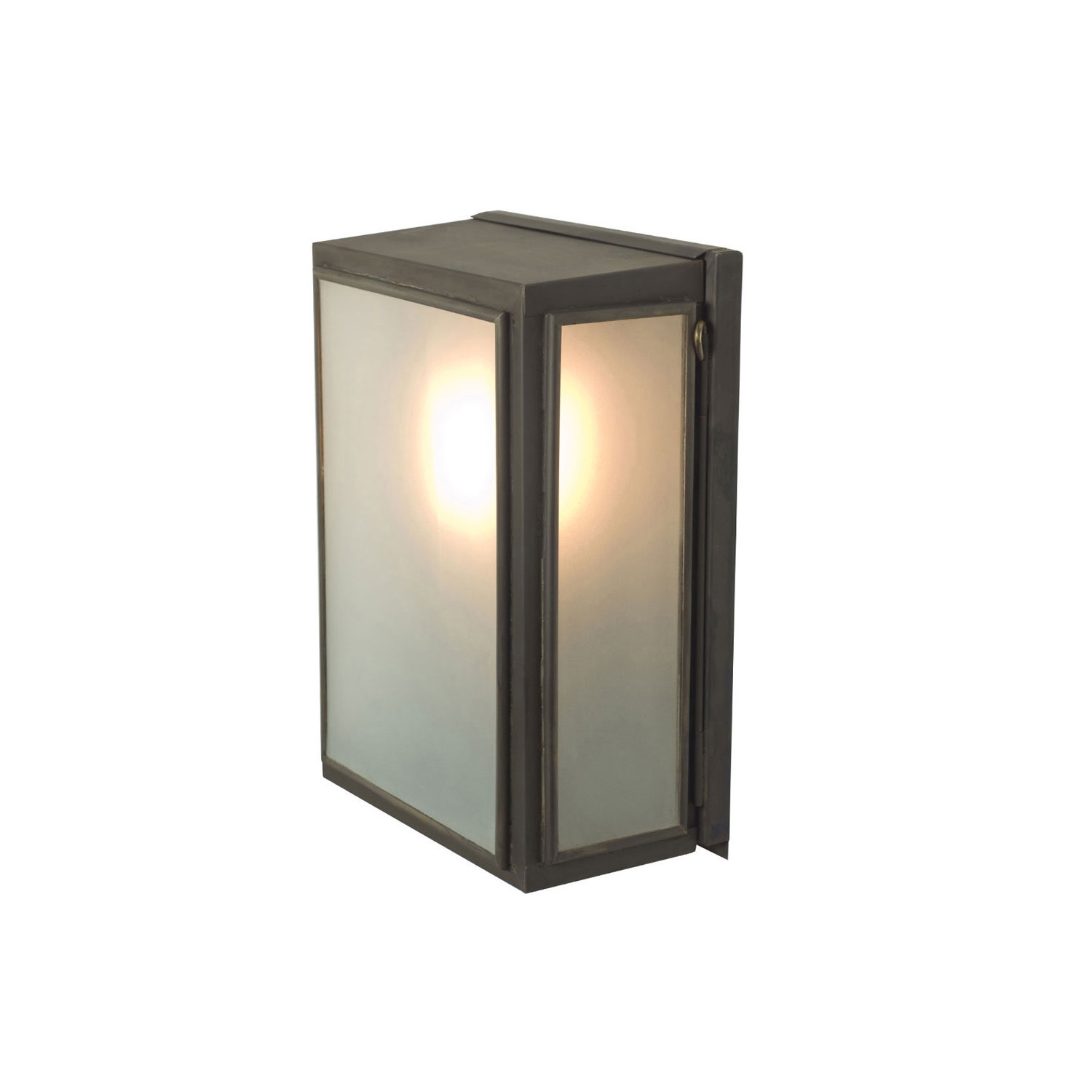 Display product Box Wall Light, External Glass, Small, Weathered Brass, Frosted from manufacturer Original BTC