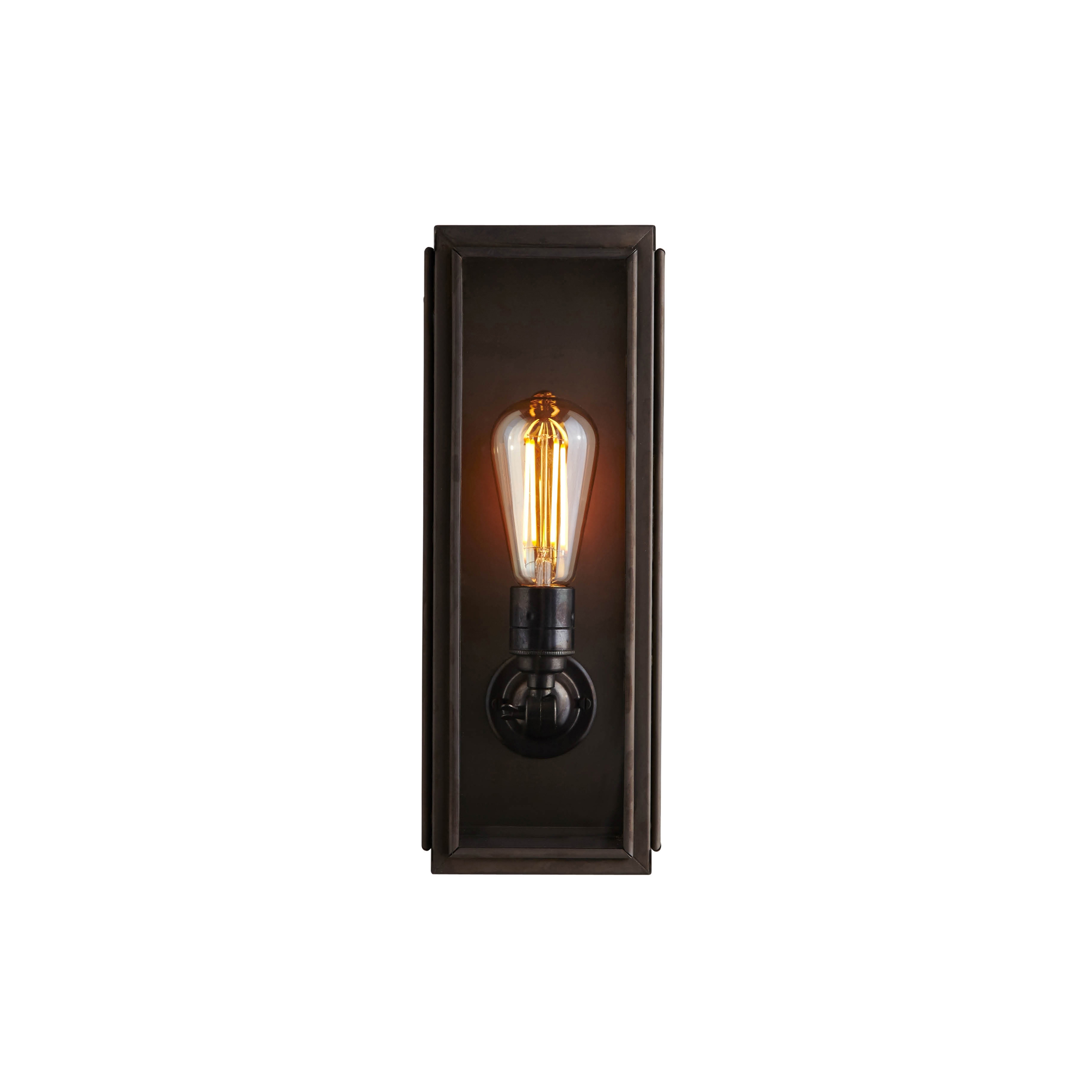 Display product Narrow Box Wall Light, Ext Glass, Weathered Brass, Clear from manufacturer Original BTC