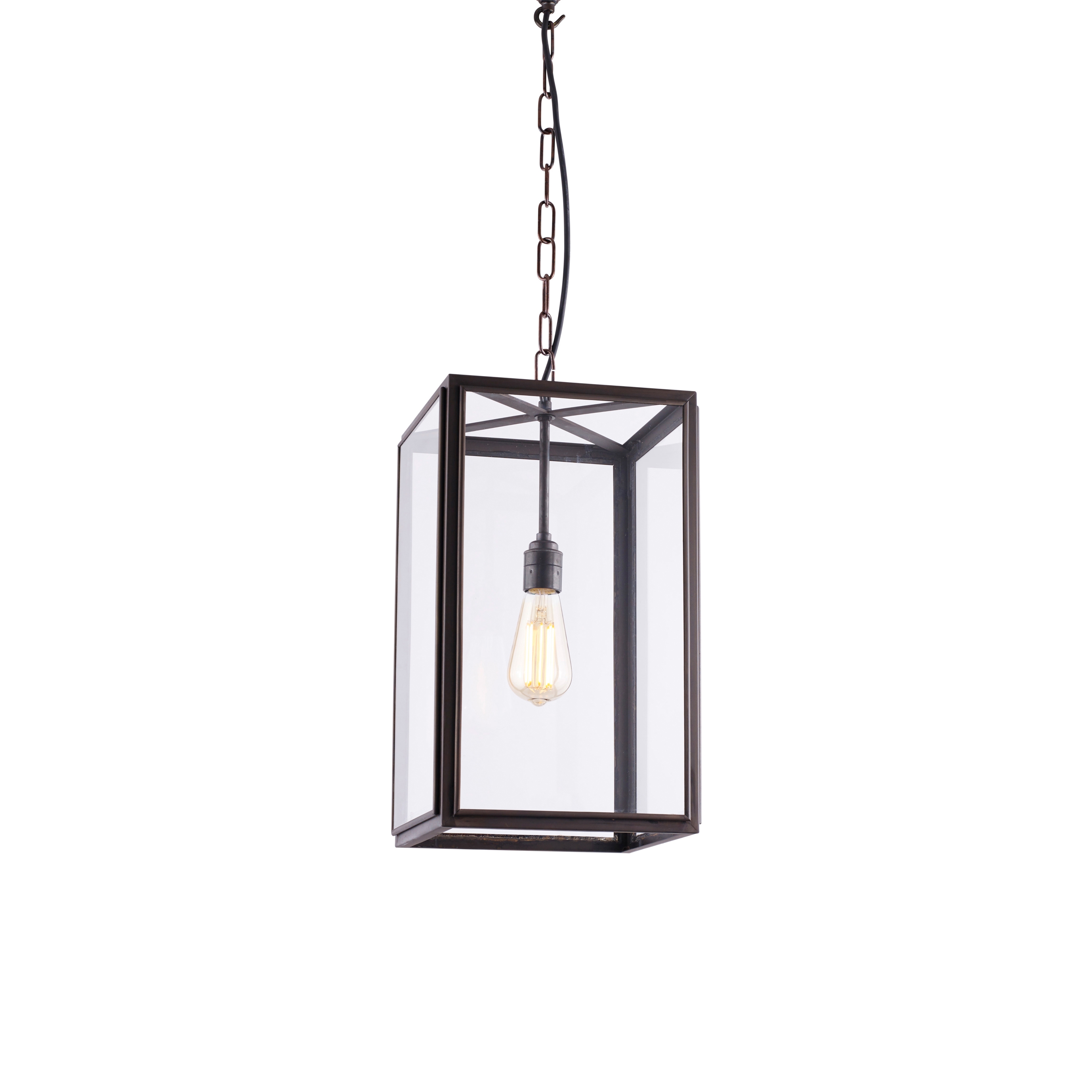 Mostra il prodotto Medium Square Pendant, External Glass, Weathered Brass, Clear Glass del produttore Original BTC