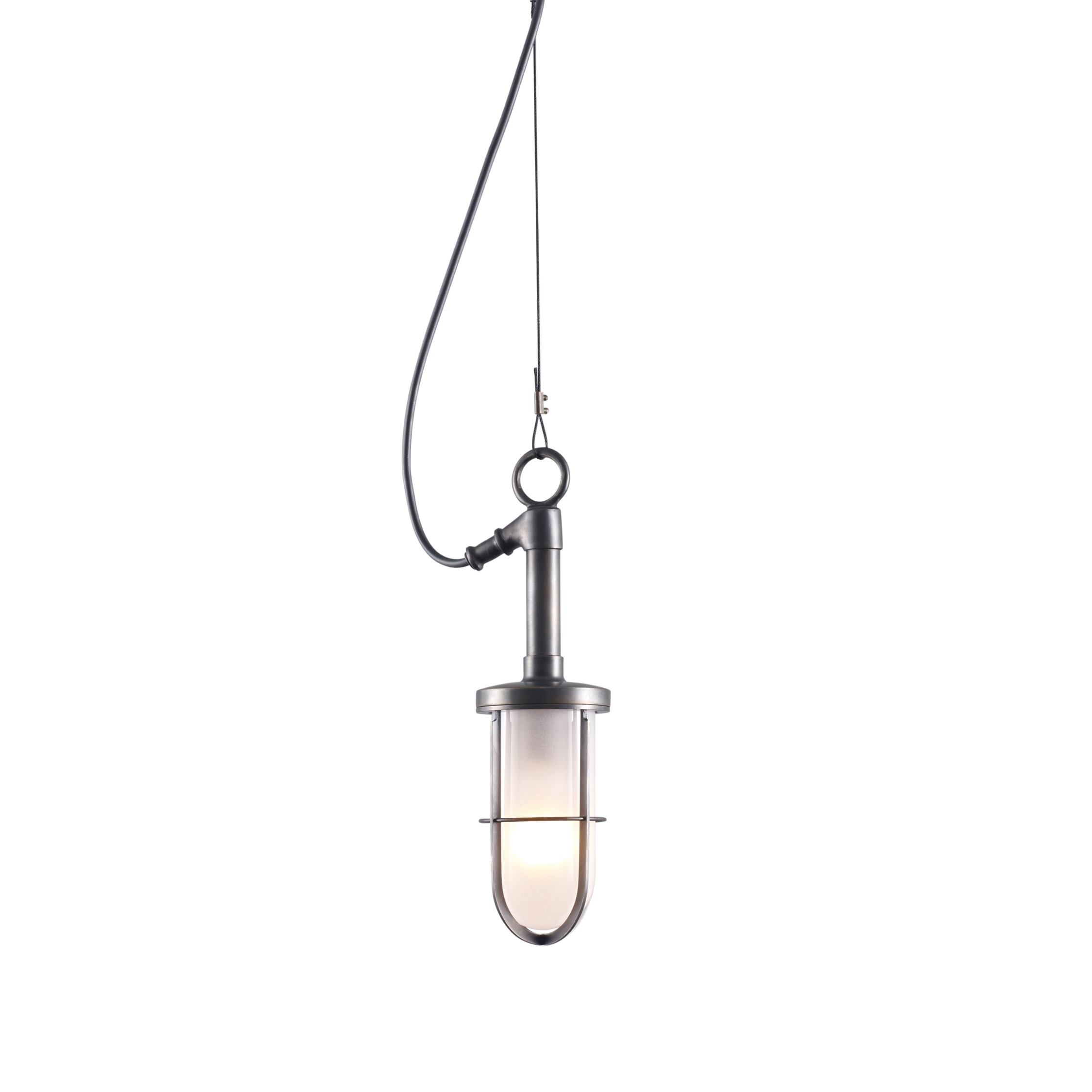 Display product Ship's Well Glass Pendant, Frosted Glass, Weathered Brass from manufacturer Original BTC