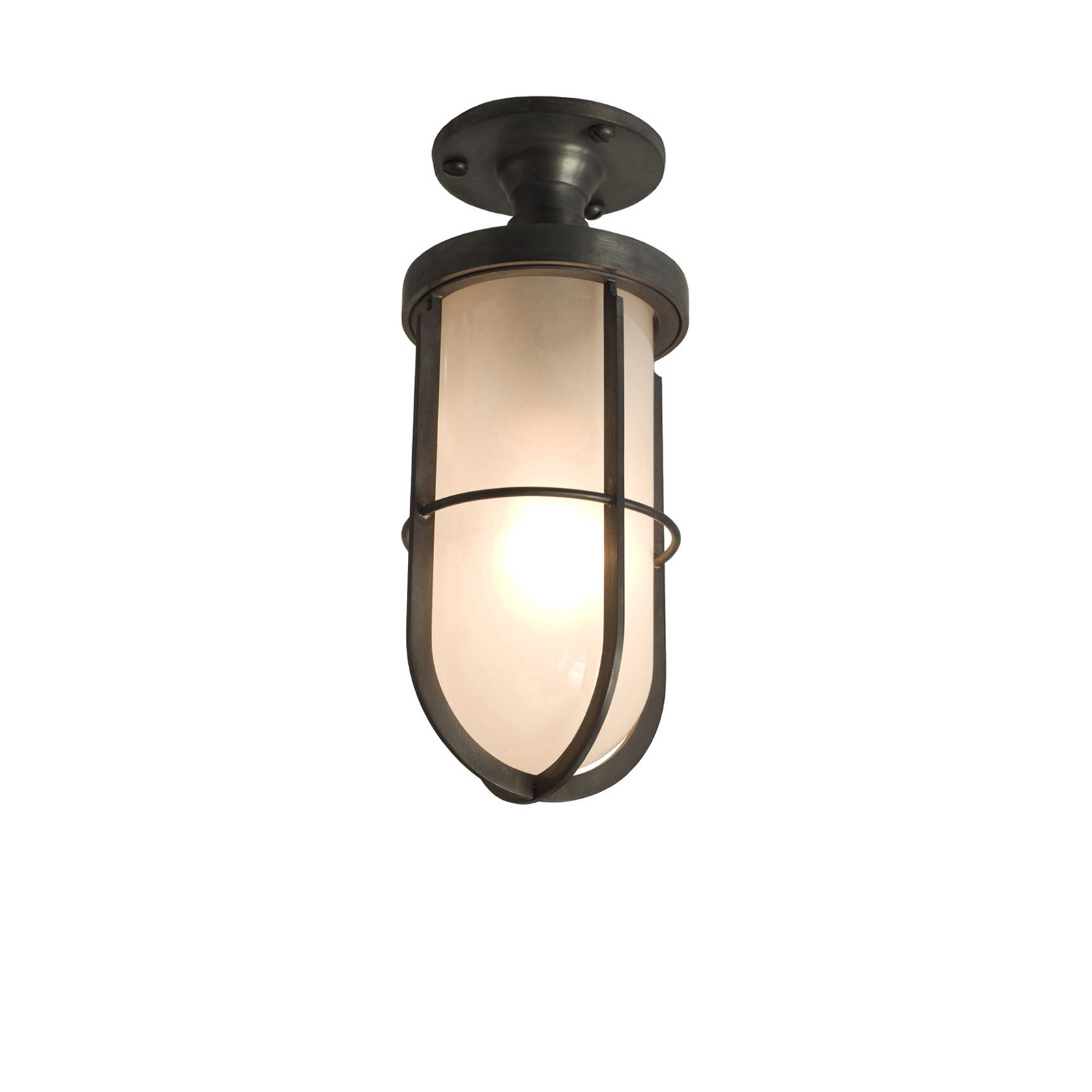 Mostra il prodotto 7204 Weatherproof Ships Well Glass Ceiling Light, Weathered Brass, Frosted Glass del produttore Original BTC