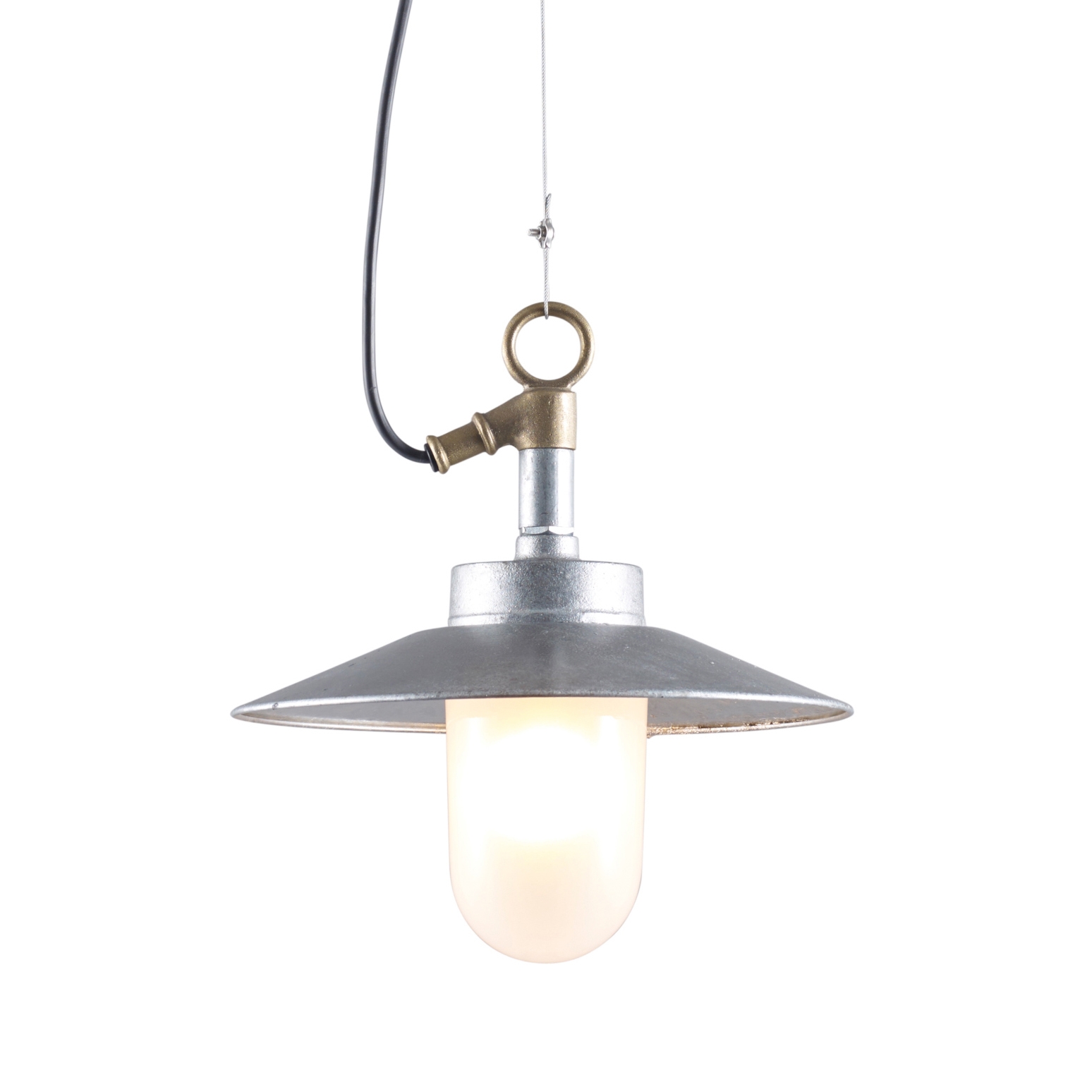 Display product Well Glass Pendant With Visor, Galvanised, Frosted Glass from manufacturer Original BTC