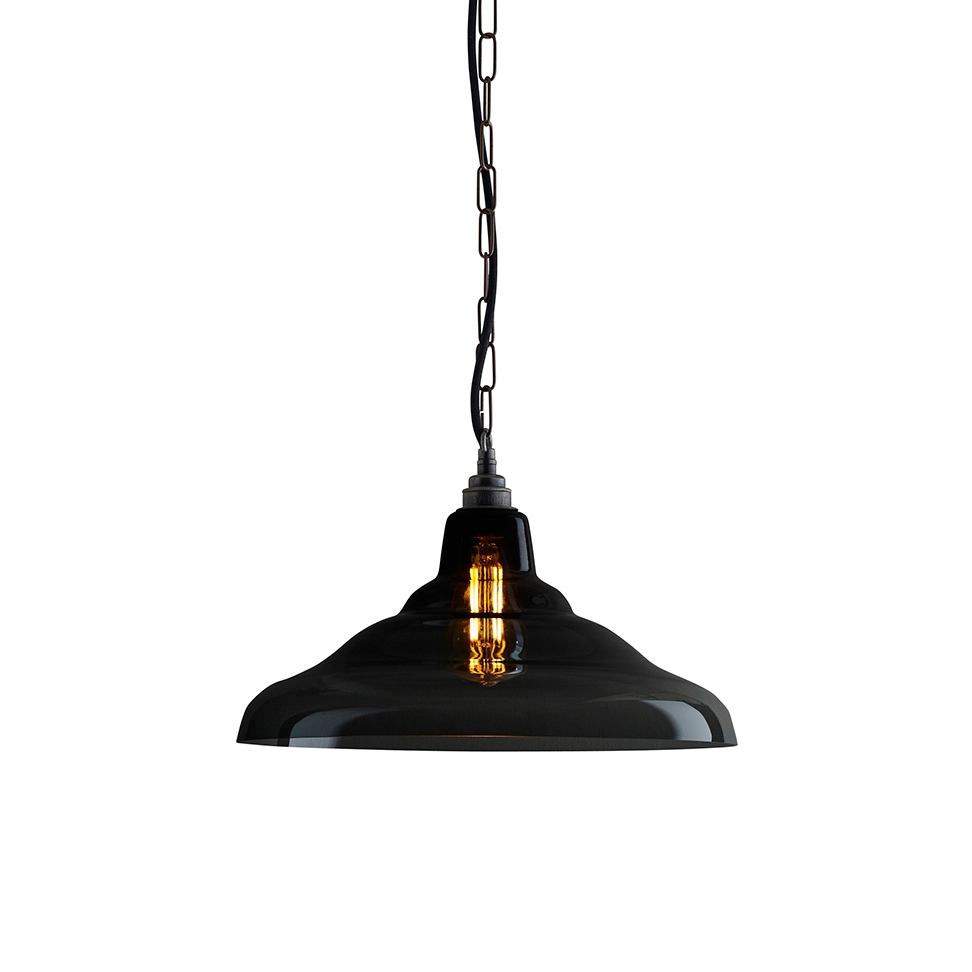 Glass School Pendant Light, Size 2, Anthracite and Weathered Brass