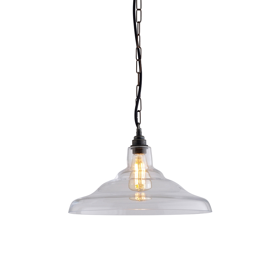 Glass school light, size 2 pendant, Clear + Weathered