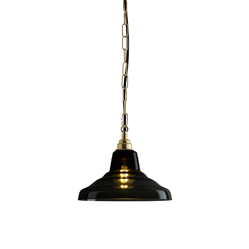Glass school light, Size 1 pendant, Anthracite + Brass