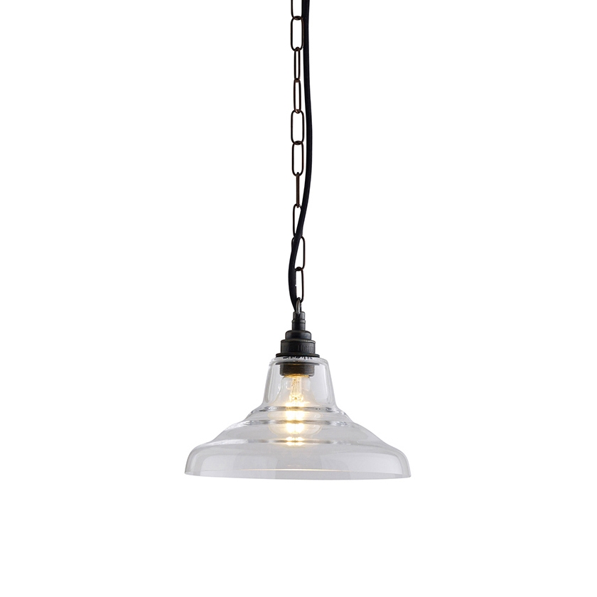 Glass school light, size 1 pendant, Clear + Weathered