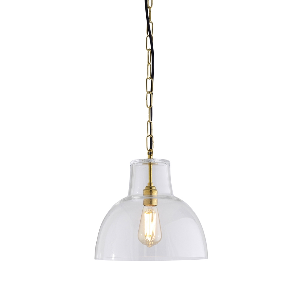 Glass 'York' Pendant, Size 2, Clear + Brass