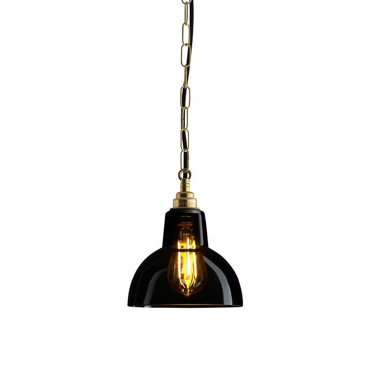 Glass 'York' Pendant, Size 1, Anthracite + Brass