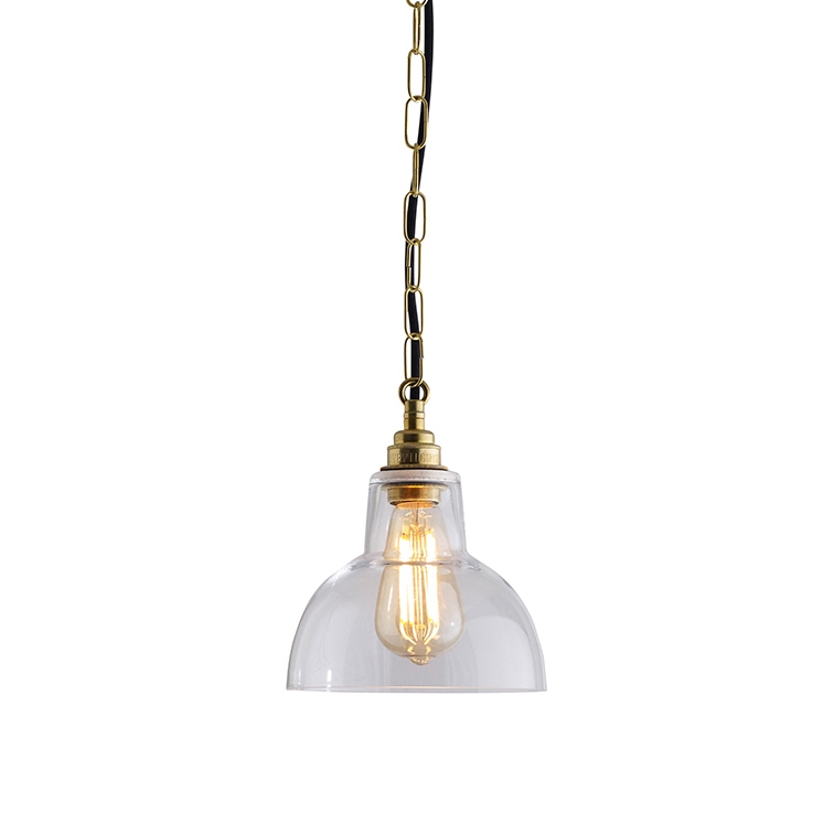 Glass 'York' Pendant, Size 1, Clear + Brass