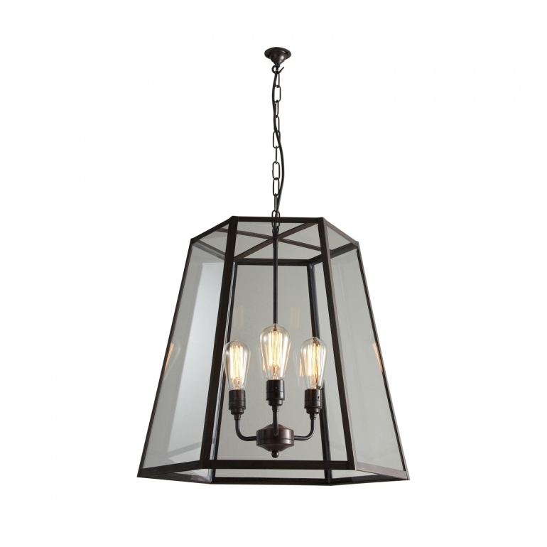 Display product Hex Pendant, Extra Large, Weathered Brass, Clear Glass from manufacturer Original BTC