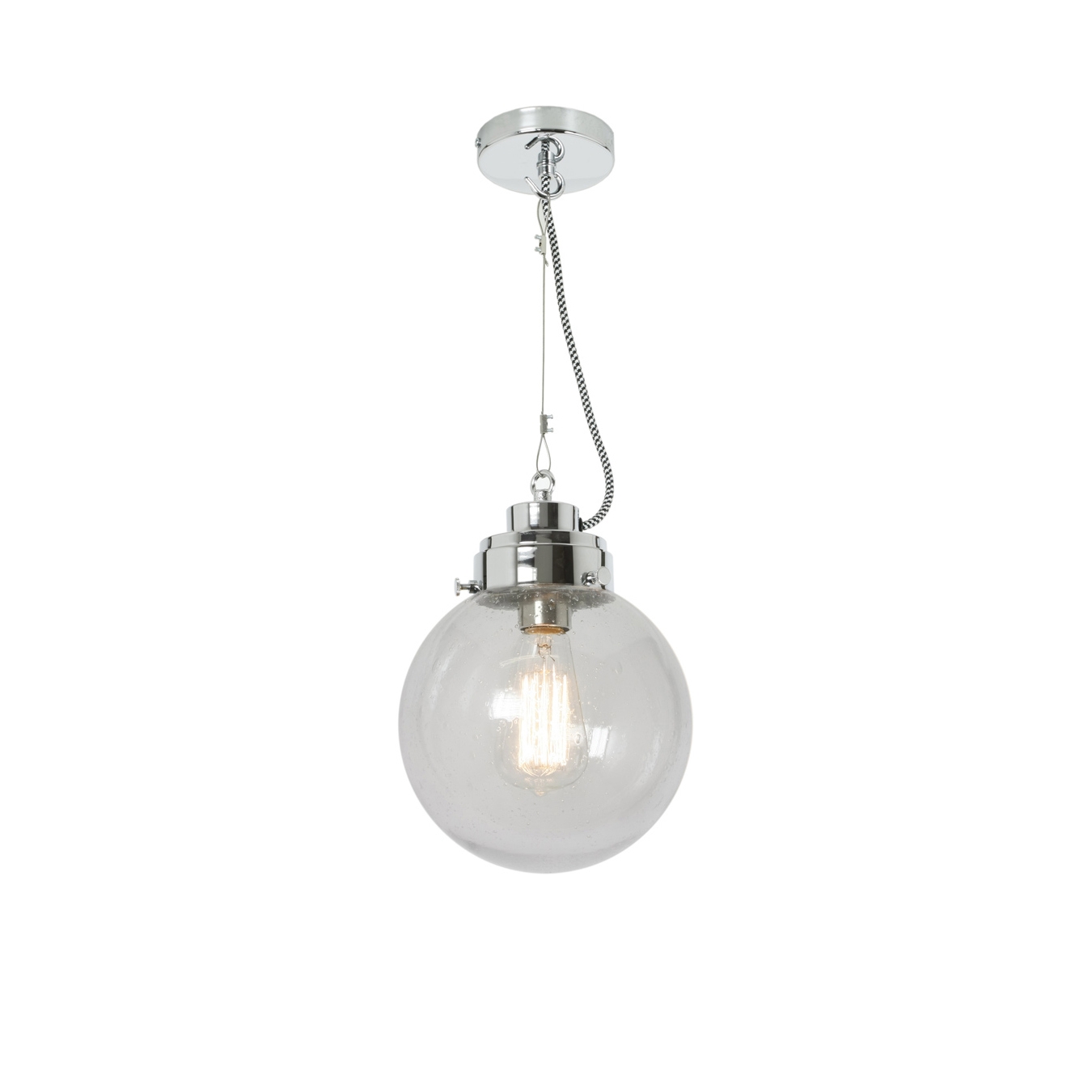 Display product Small Globe, Clear Seedy and chrome with black & white braided cable from manufacturer Original BTC