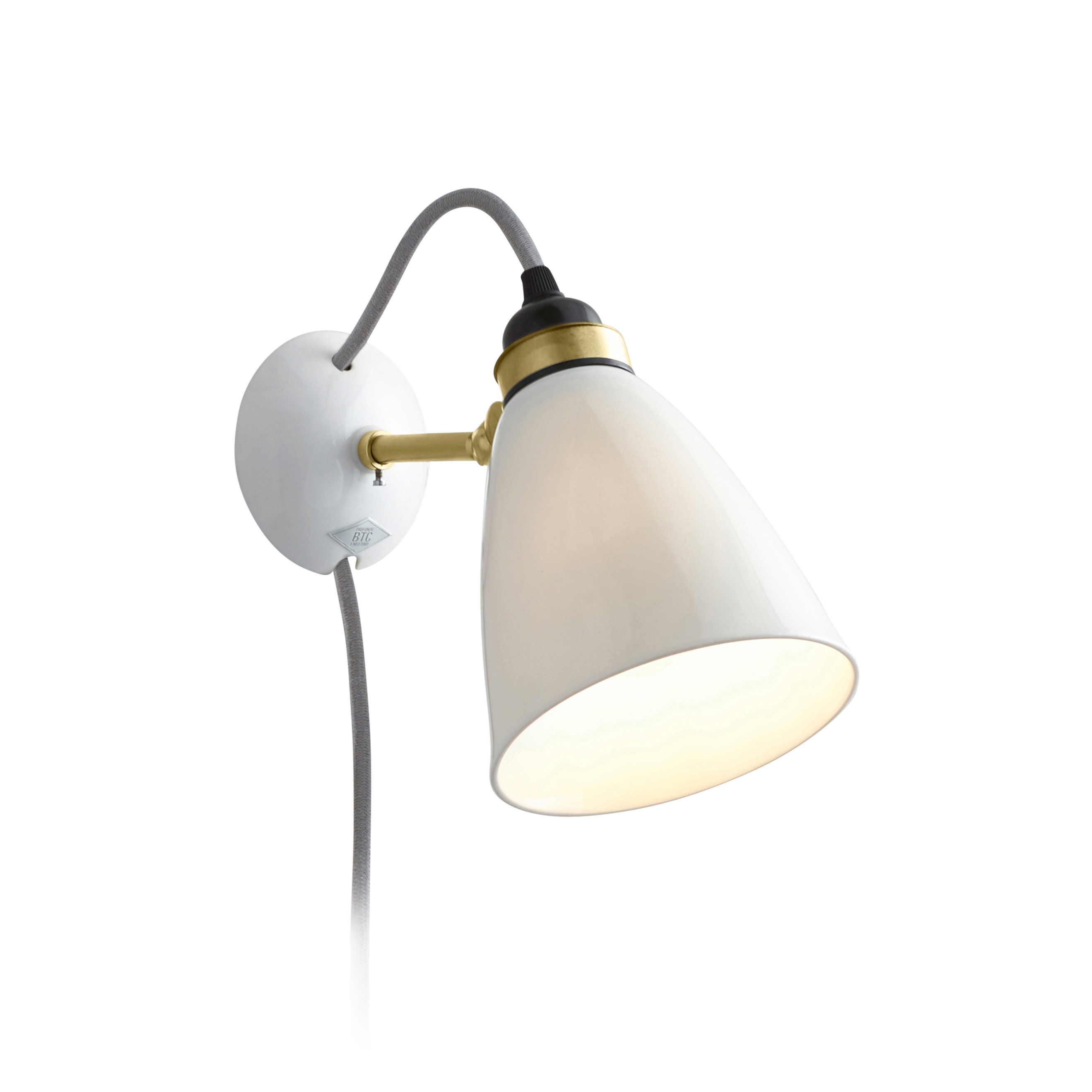 Hector 30 Wall Light, Plug, Switch & Cable, Satin Brass with Grey Braided Cable