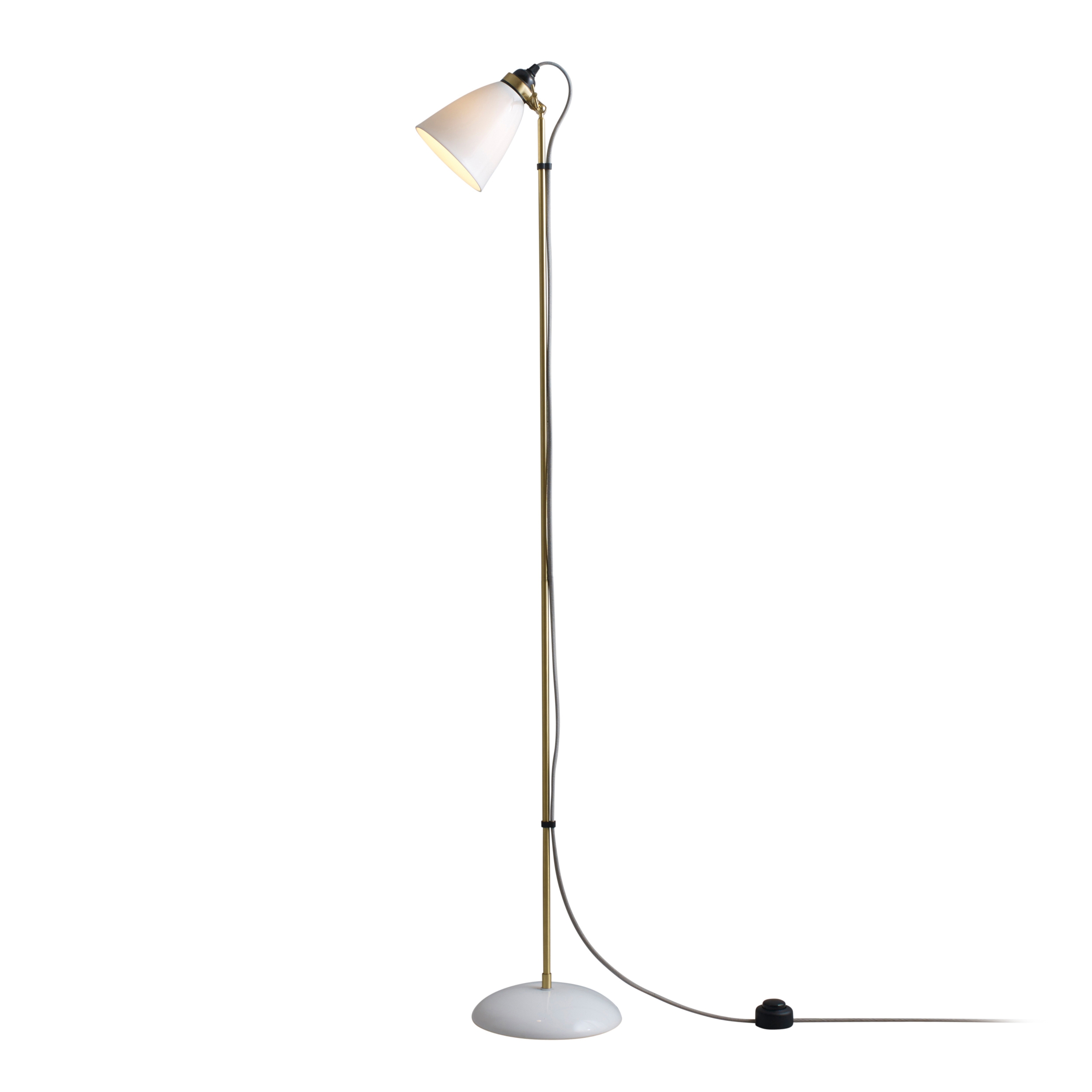 Hector 30 Floor Light, Satin Brass, Natural, with Grey Cable