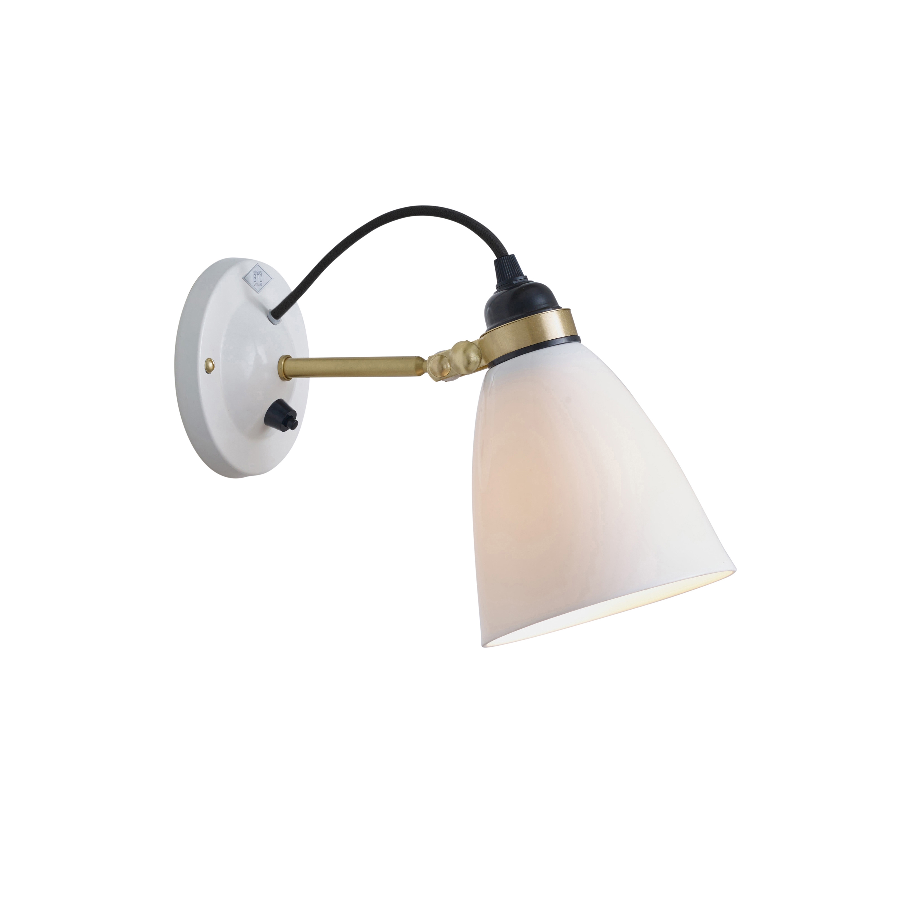 Produkt Hector 30 Wandleuchte mit Schalter, Satiniertes Messing, Weiß Natur, Schwarzes Kabel des Herstellers Original BTC anzeigen