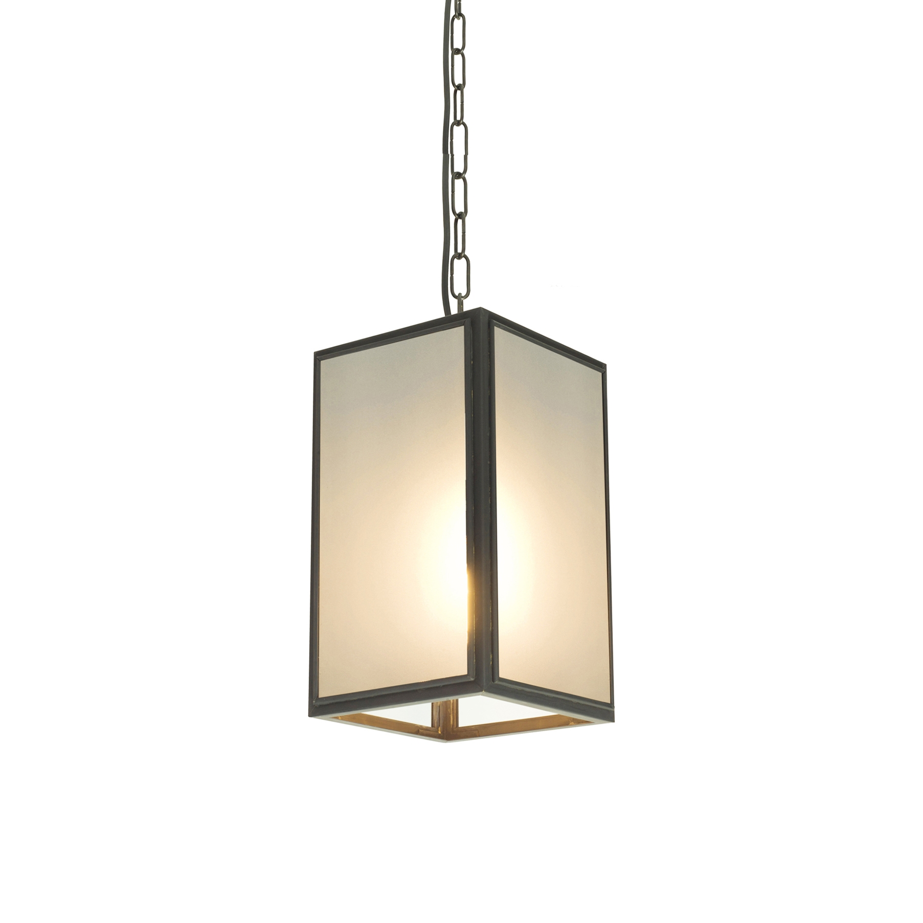 Display product Medium Square Pendant, External Glass, Weather Brass, Frosted Glass from manufacturer Original BTC